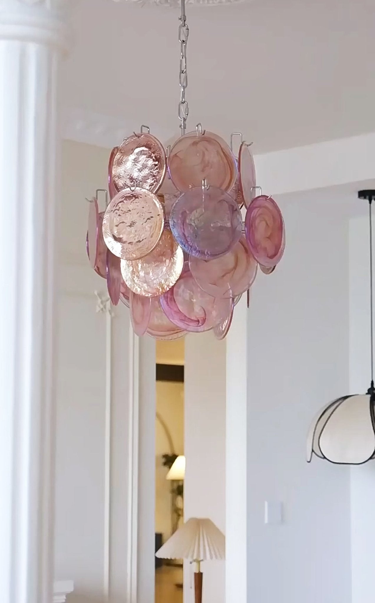 Aurora Chandelier Pink Murano Glass Disc Vintage Charm - Neutralighting