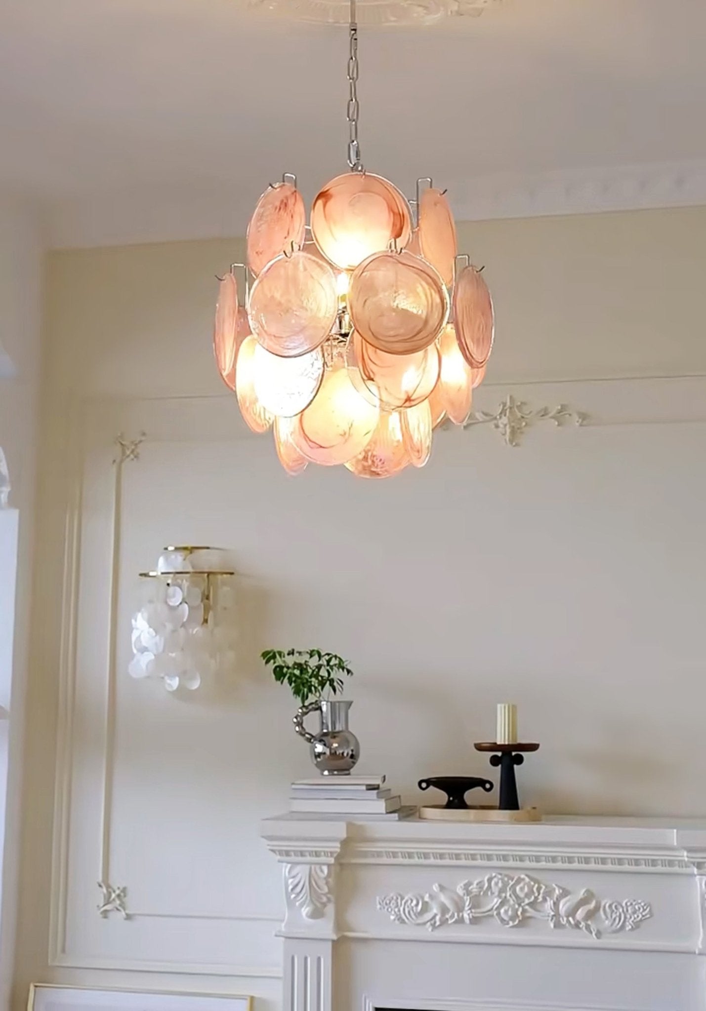 Aurora Chandelier Pink Murano Glass Disc Vintage Charm - Neutralighting