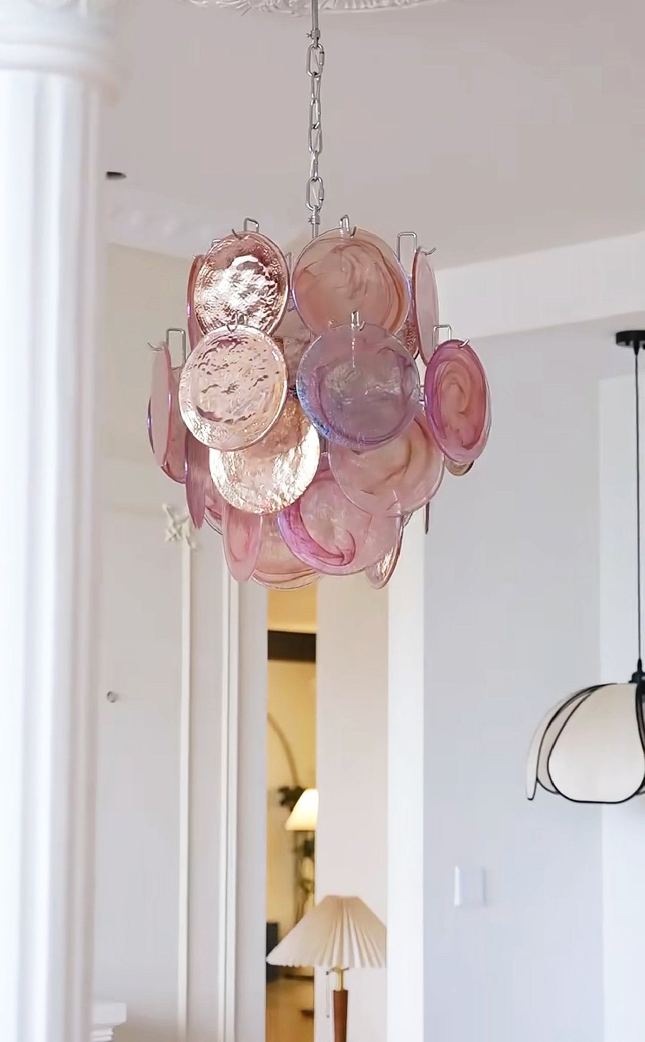 Aurora Chandelier Pink Murano Glass Disc Vintage Charm - Neutralighting