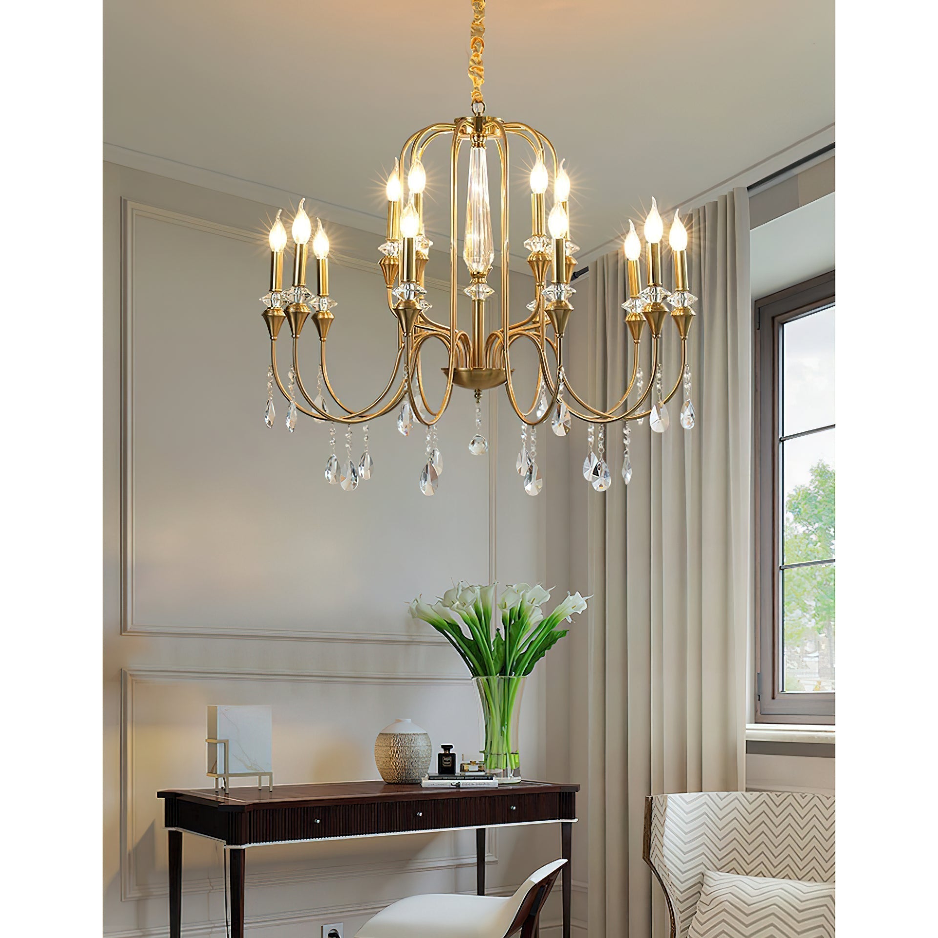 Ercararis Vintage Industrial Brass Crystal Chandelier - Lamp Copper