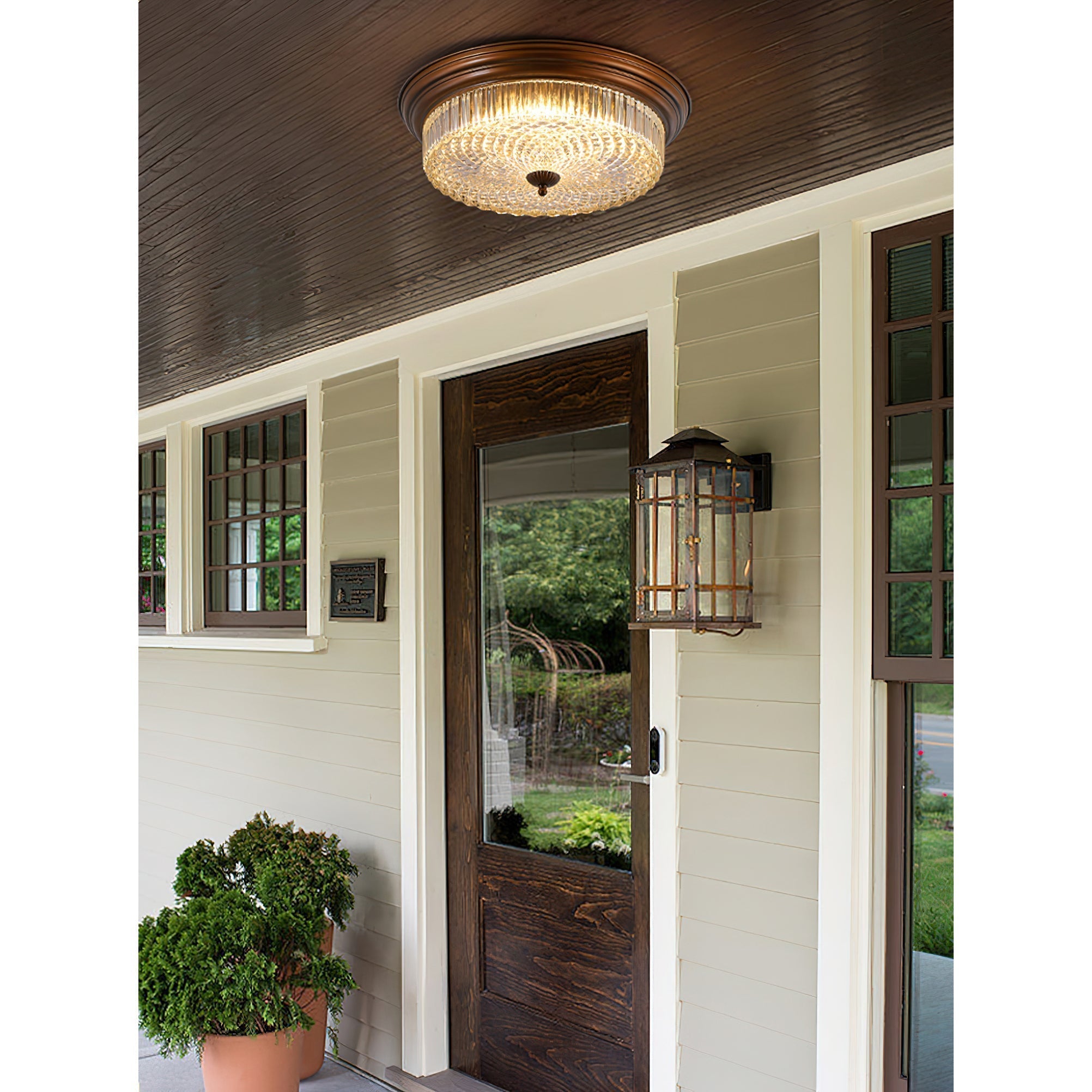 Ulcarir Modern Minimalist Retro Metal Glass Flush Ceiling Lamp - Lamp Copper