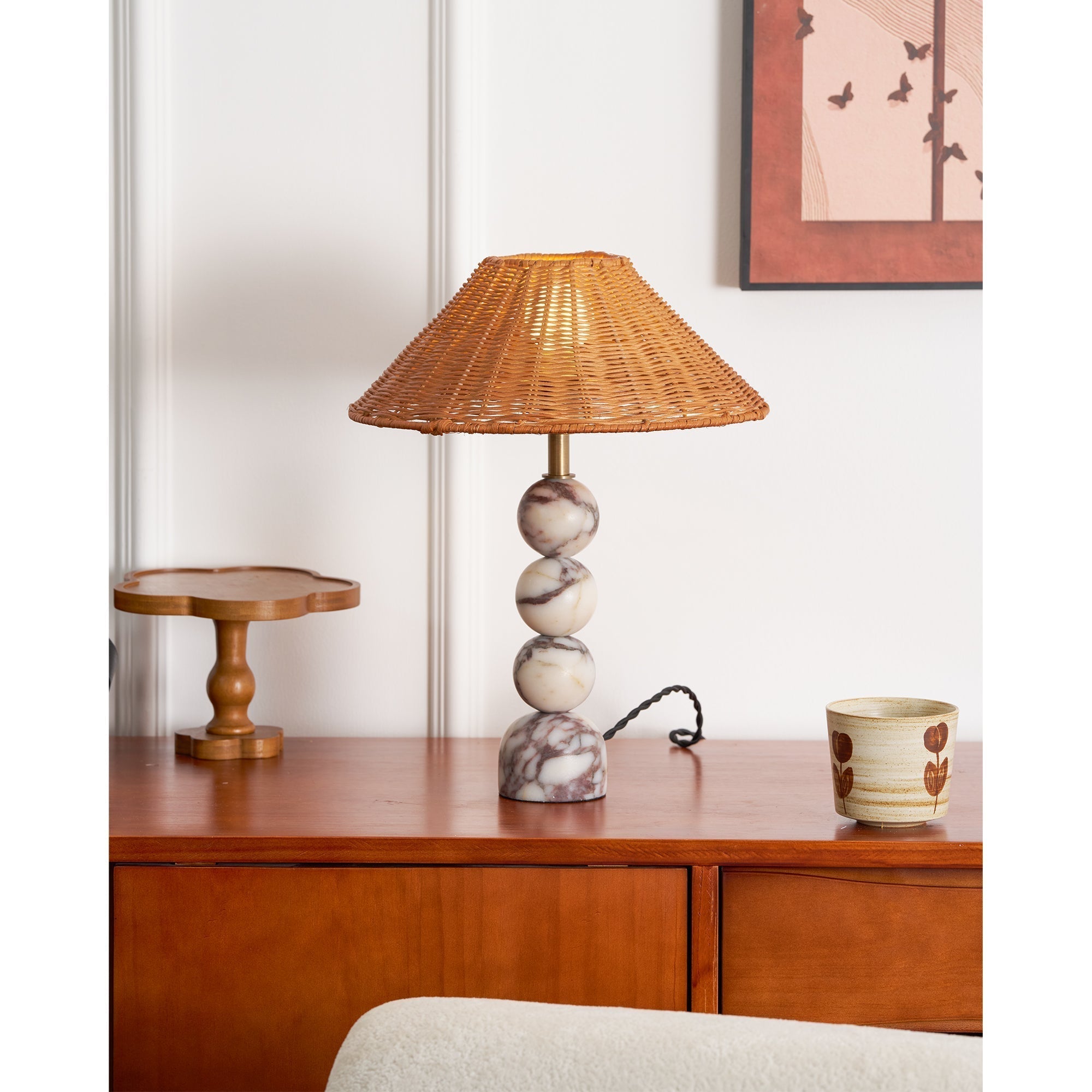Rattan Marble Table Lamp - Lamp Copper