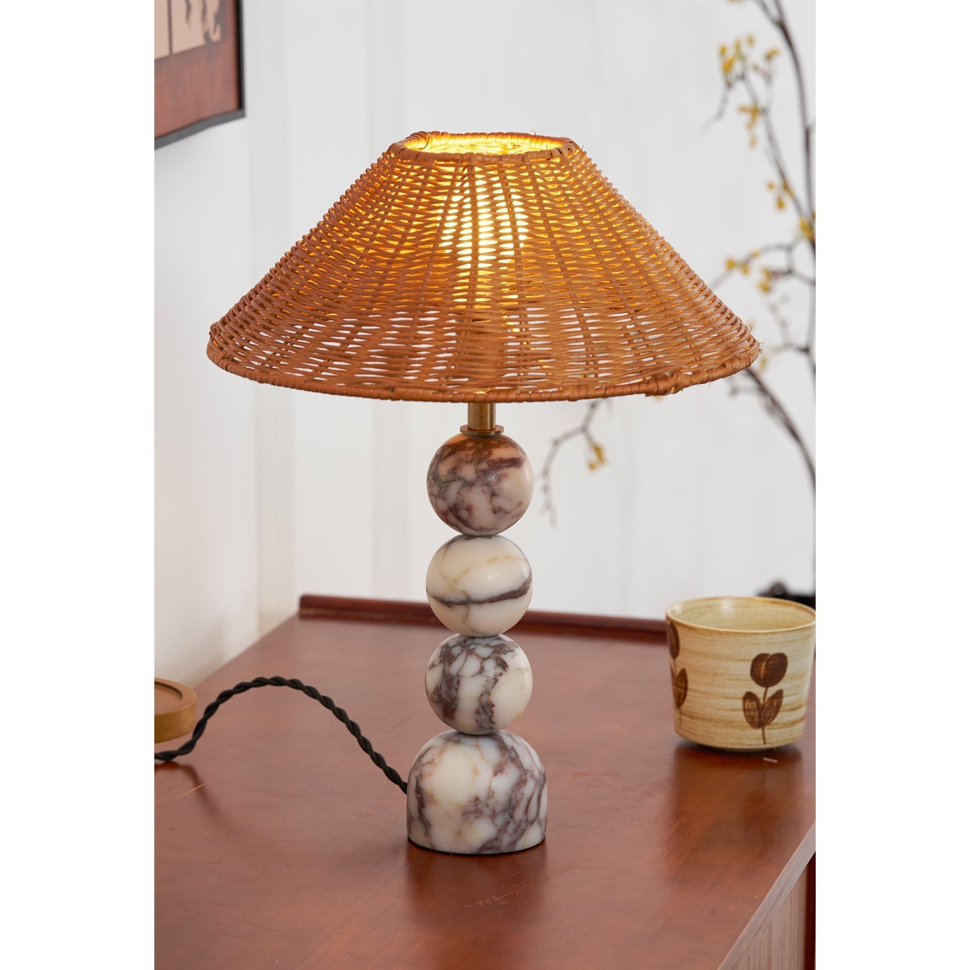 Rattan Marble Table Lamp - Lamp Copper