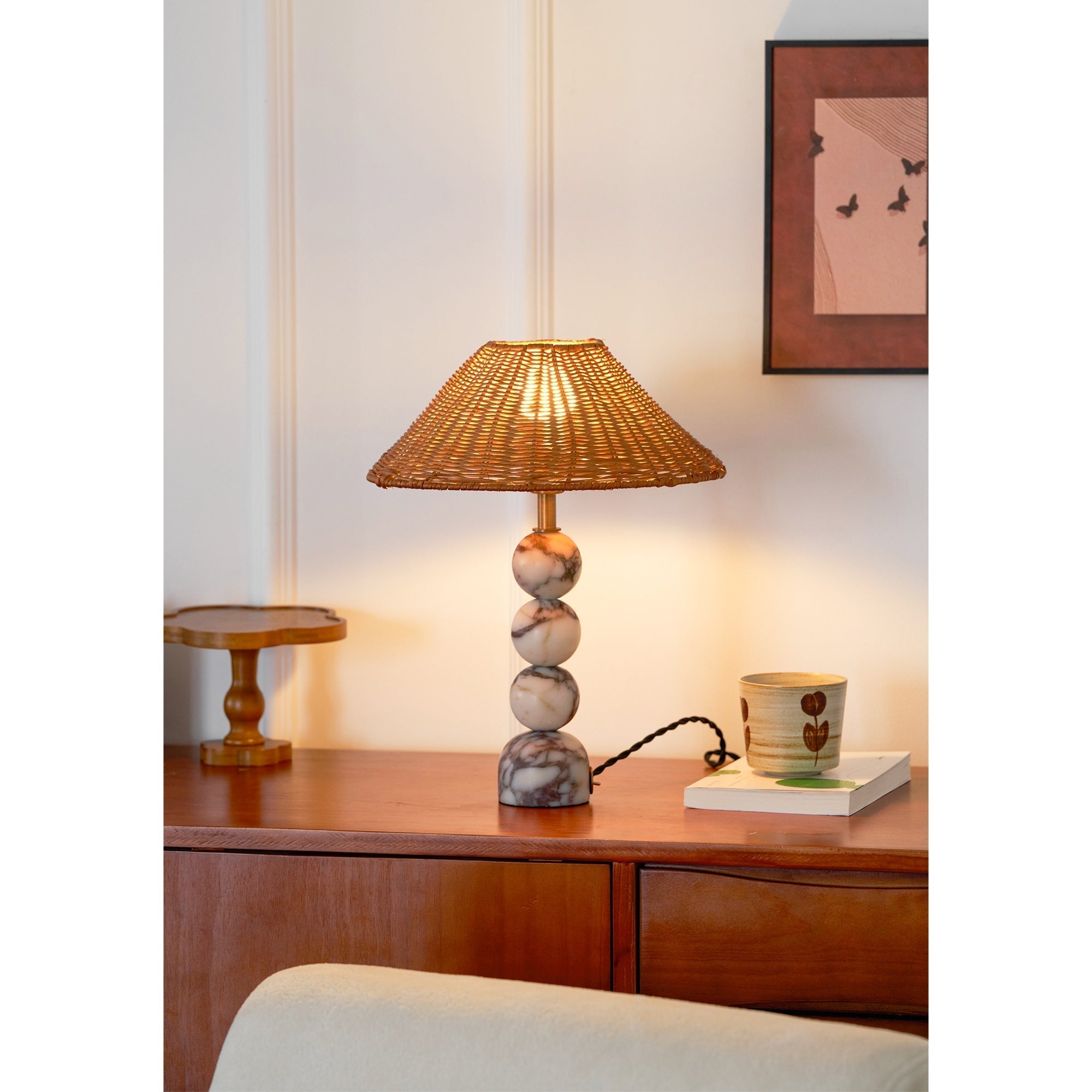 Rattan Marble Table Lamp - Lamp Copper