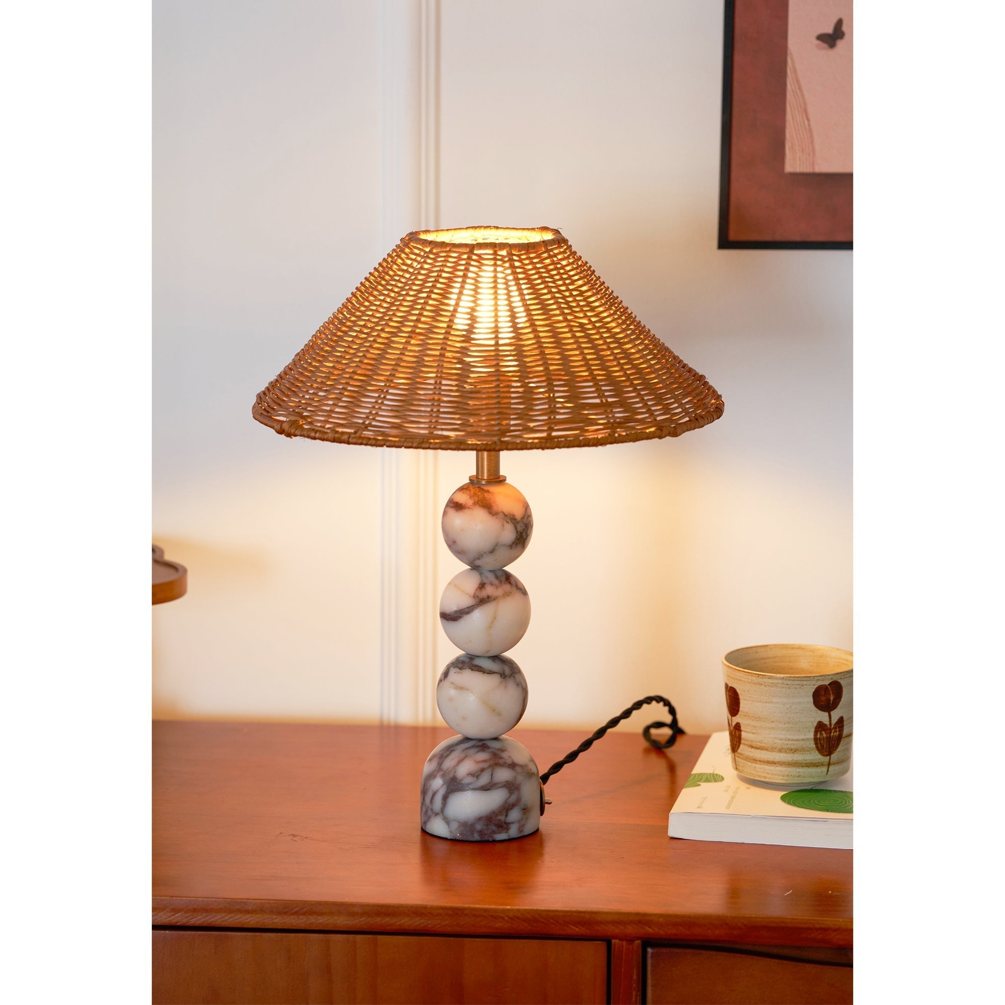 Rattan Marble Table Lamp - Lamp Copper