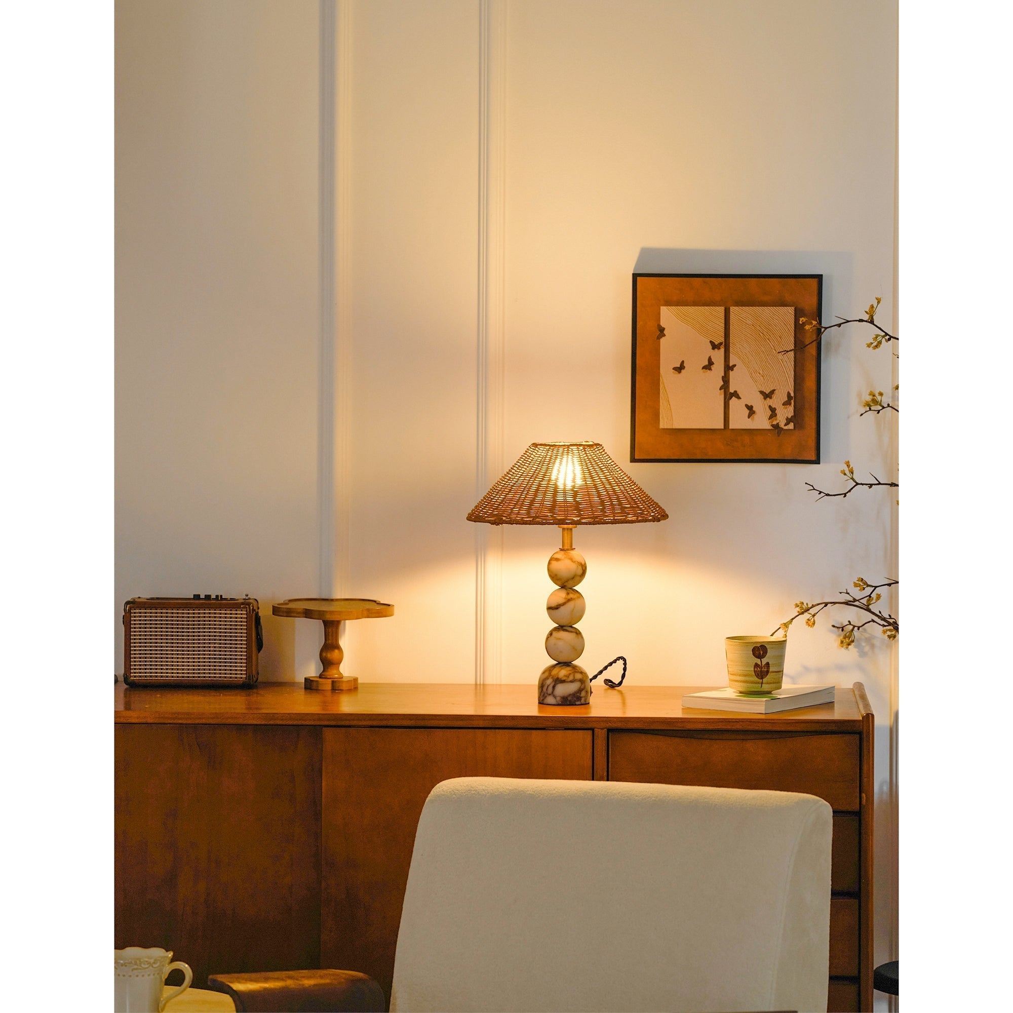 Rattan Marble Table Lamp - Lamp Copper