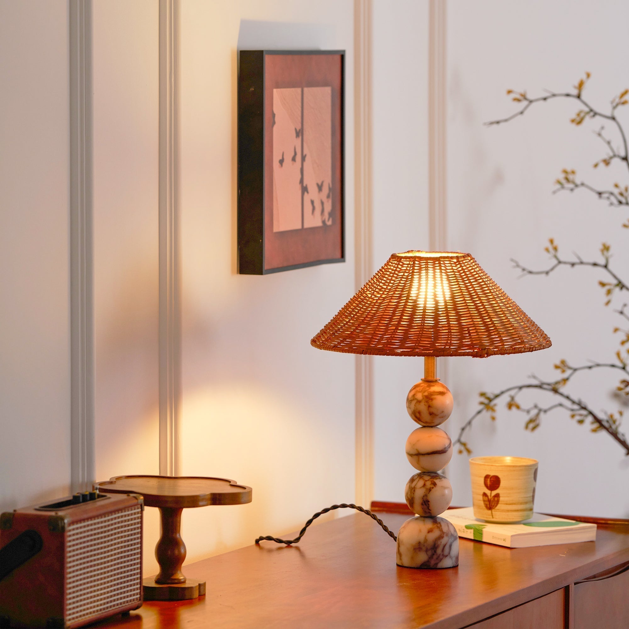 Rattan Marble Table Lamp - Lamp Copper