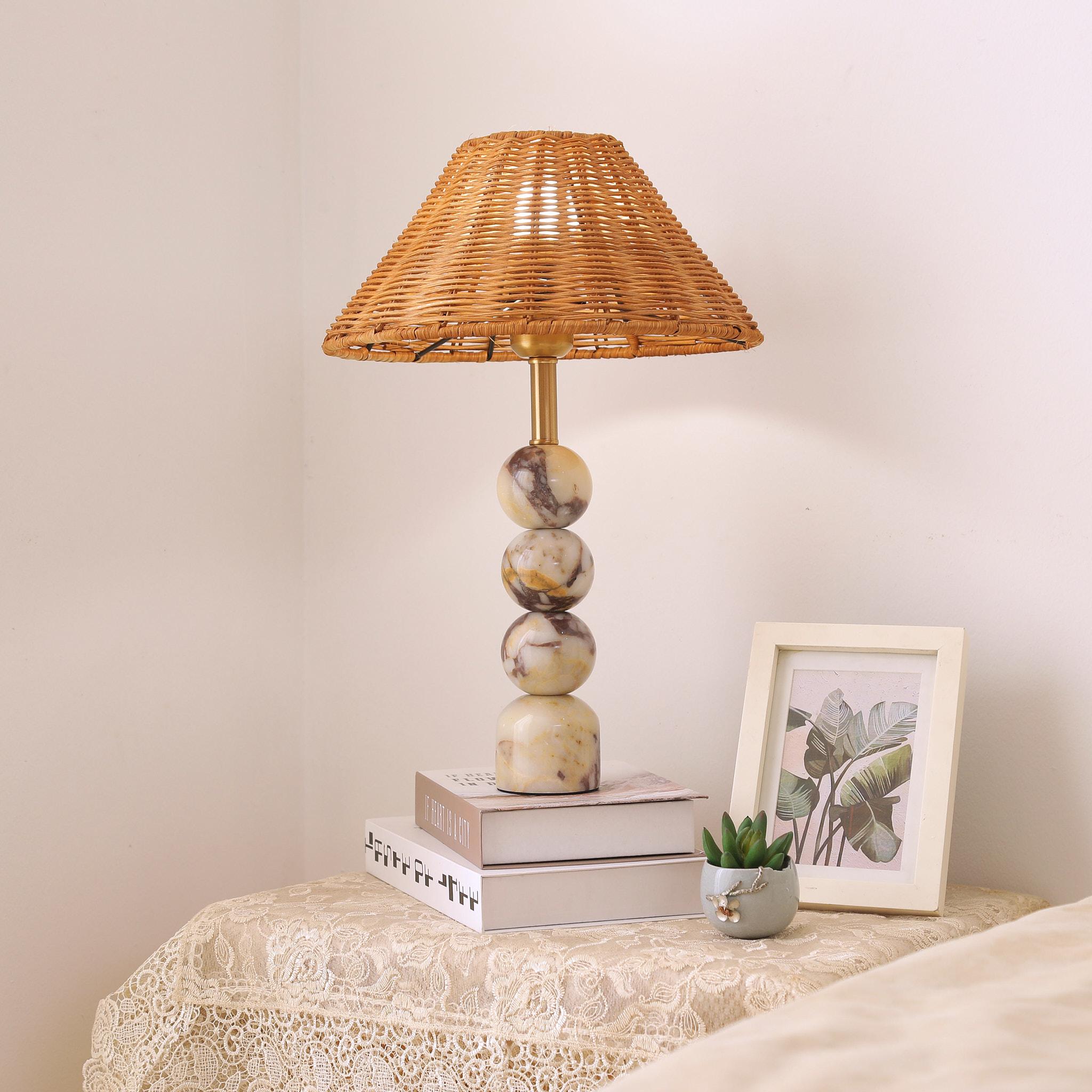 Rattan Marble Table Lamp - Lamp Copper