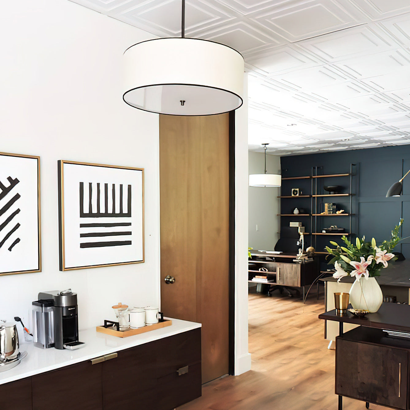 Olvynis Modern Minimalist Hanging Brass Fabric Pendant Lamp - Lamp Copper