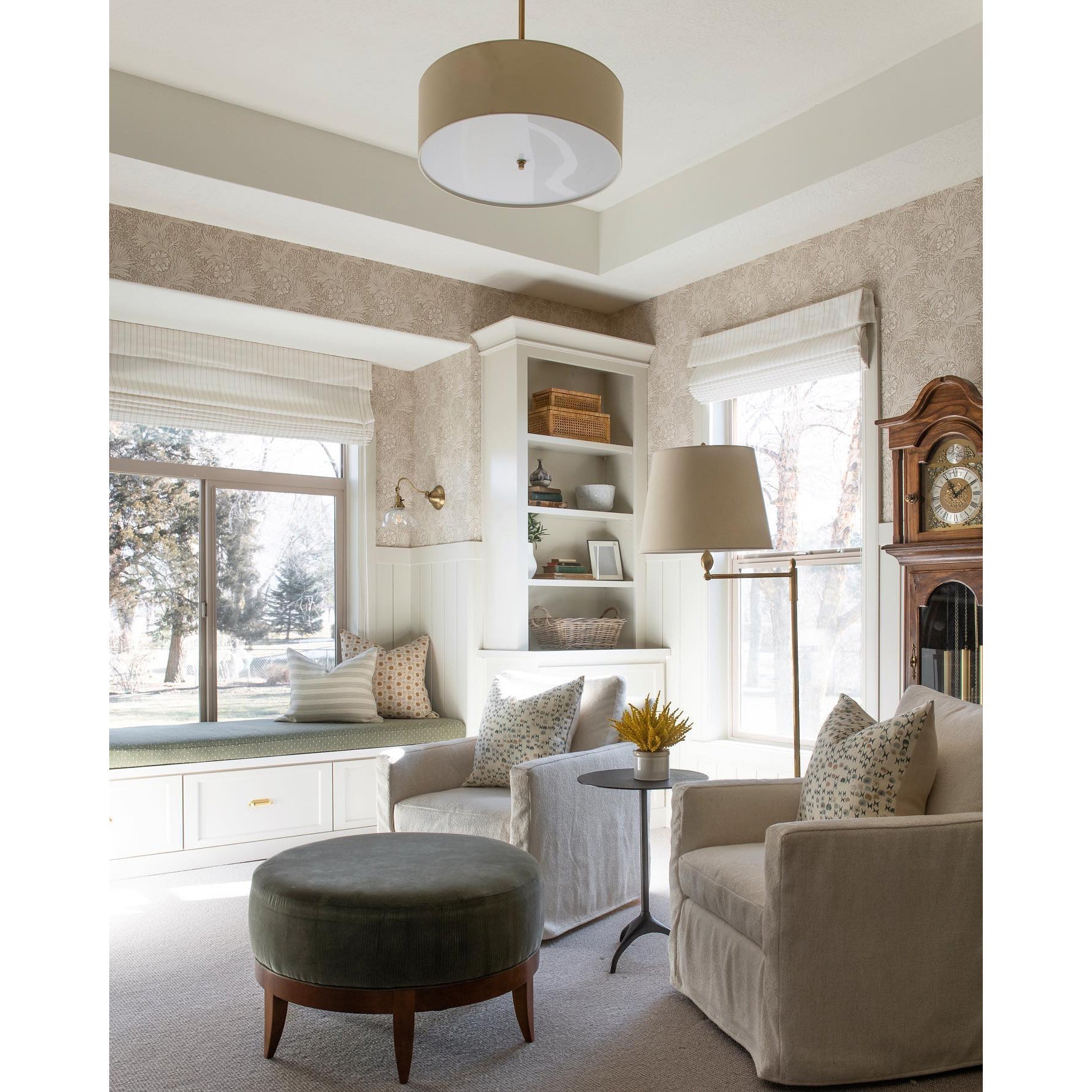 Olvynis Modern Minimalist Hanging Brass Fabric Pendant Lamp - Lamp Copper