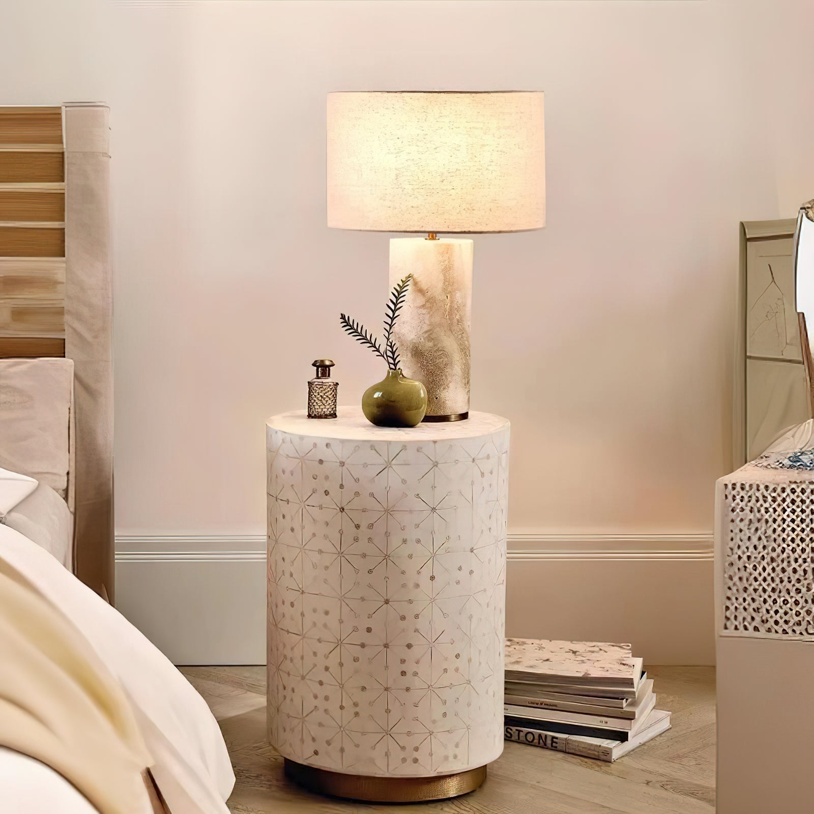 Remi Stone Table Lamp - Lamp Copper