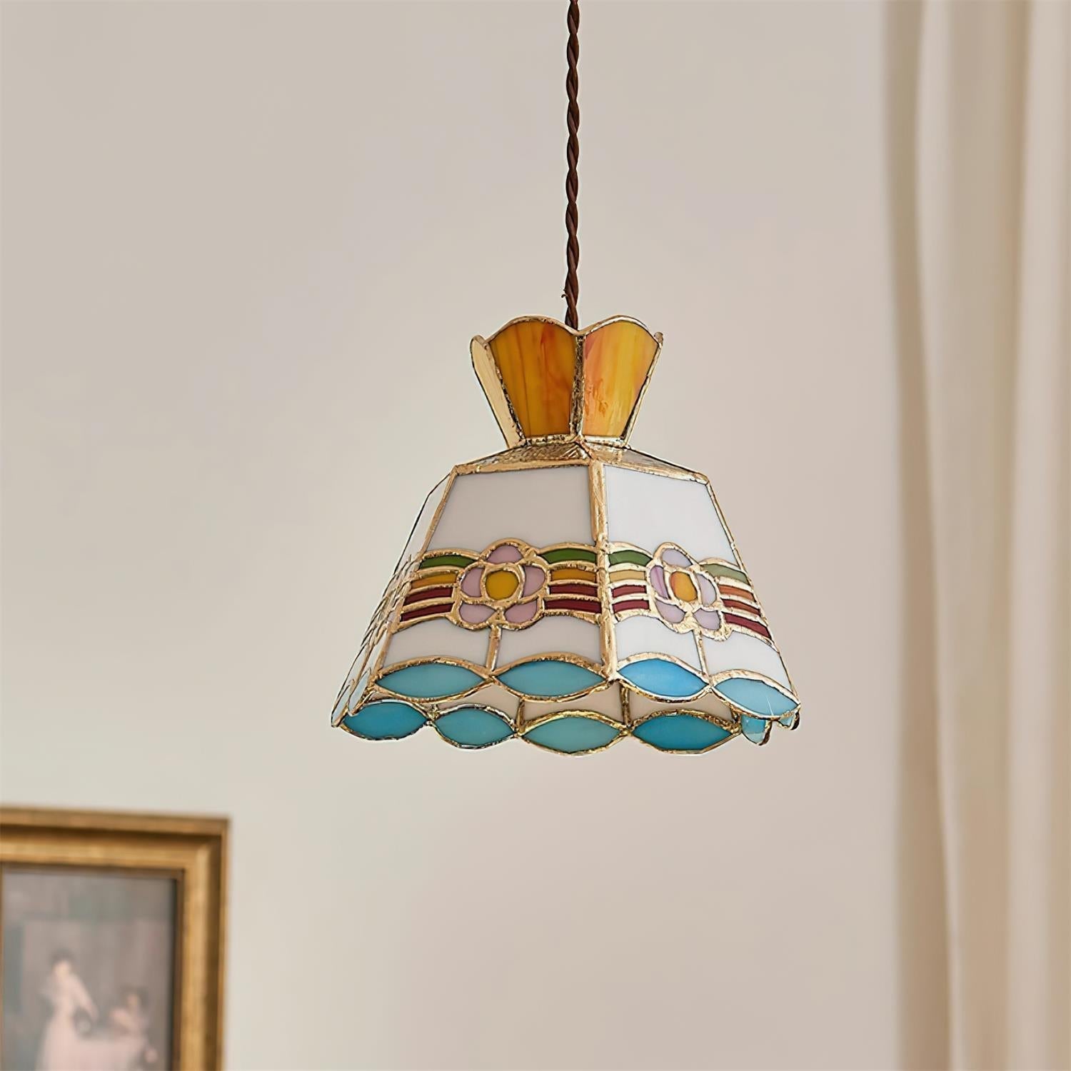 Tiffany Lampade a Sospensione Retrò in Vetro Floreale