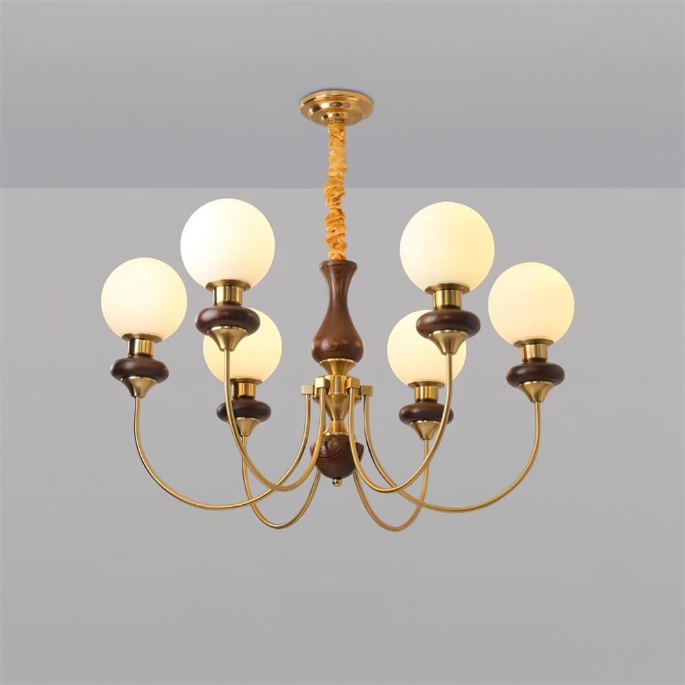 Chandelier Brass Curved Arms Walnut Vintage - Letslighting