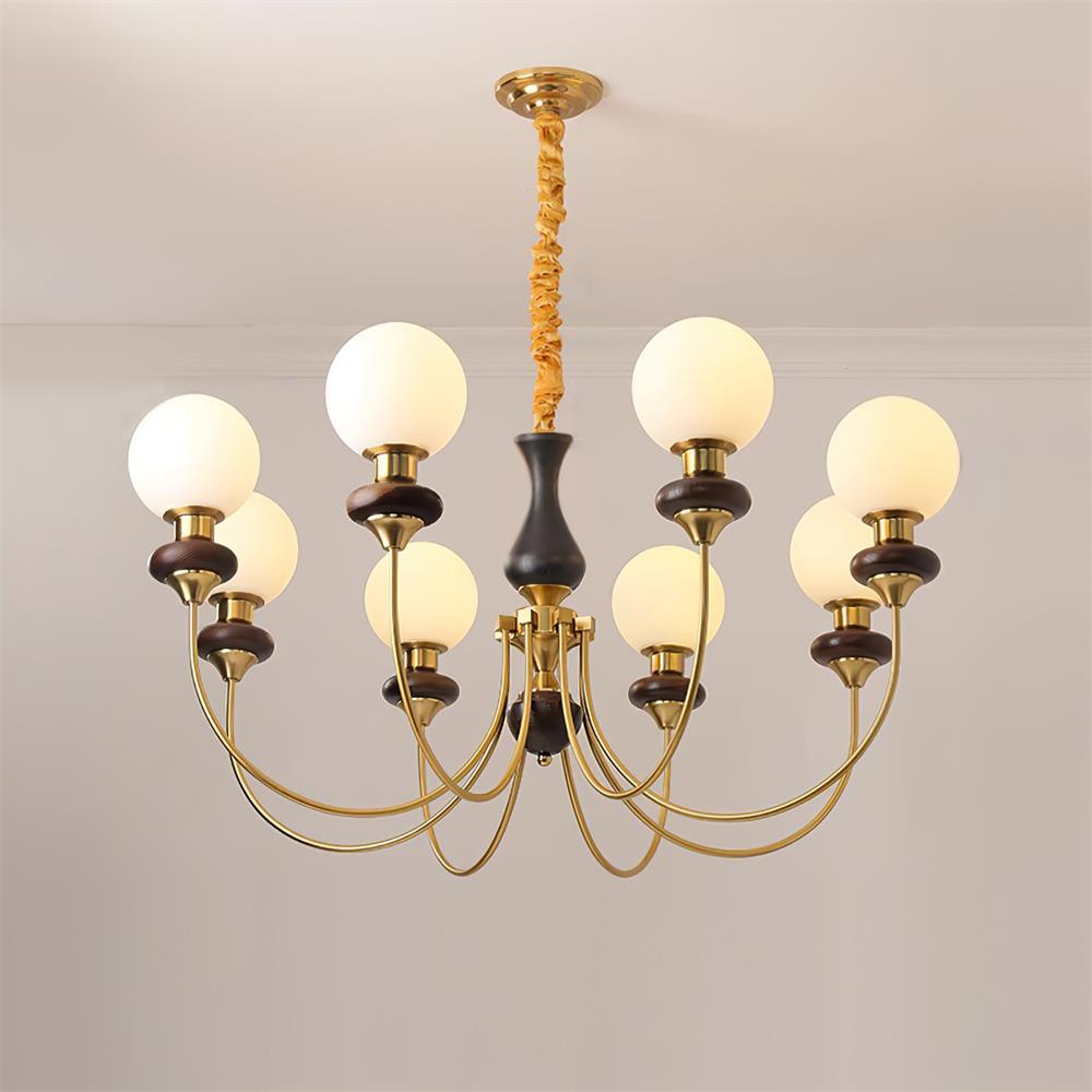 Chandelier Brass Curved Arms Walnut Vintage - Letslighting