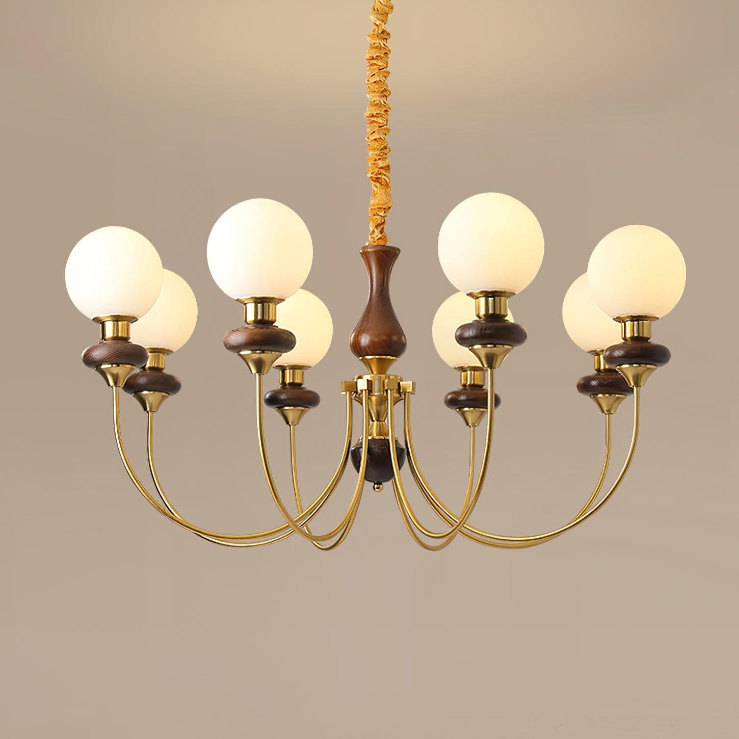 Chandelier Brass Curved Arms Walnut Vintage - Letslighting