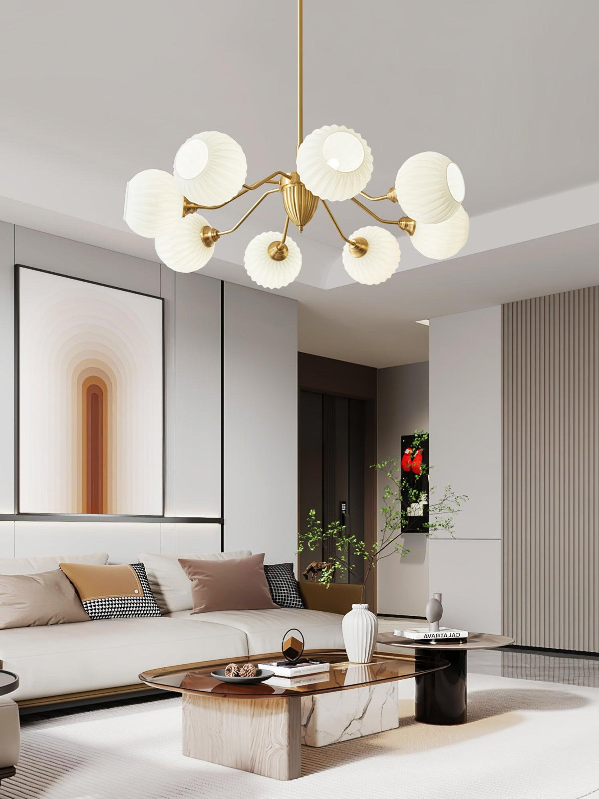 Ribbed Glass Ball Chandelier - Blowlighting
