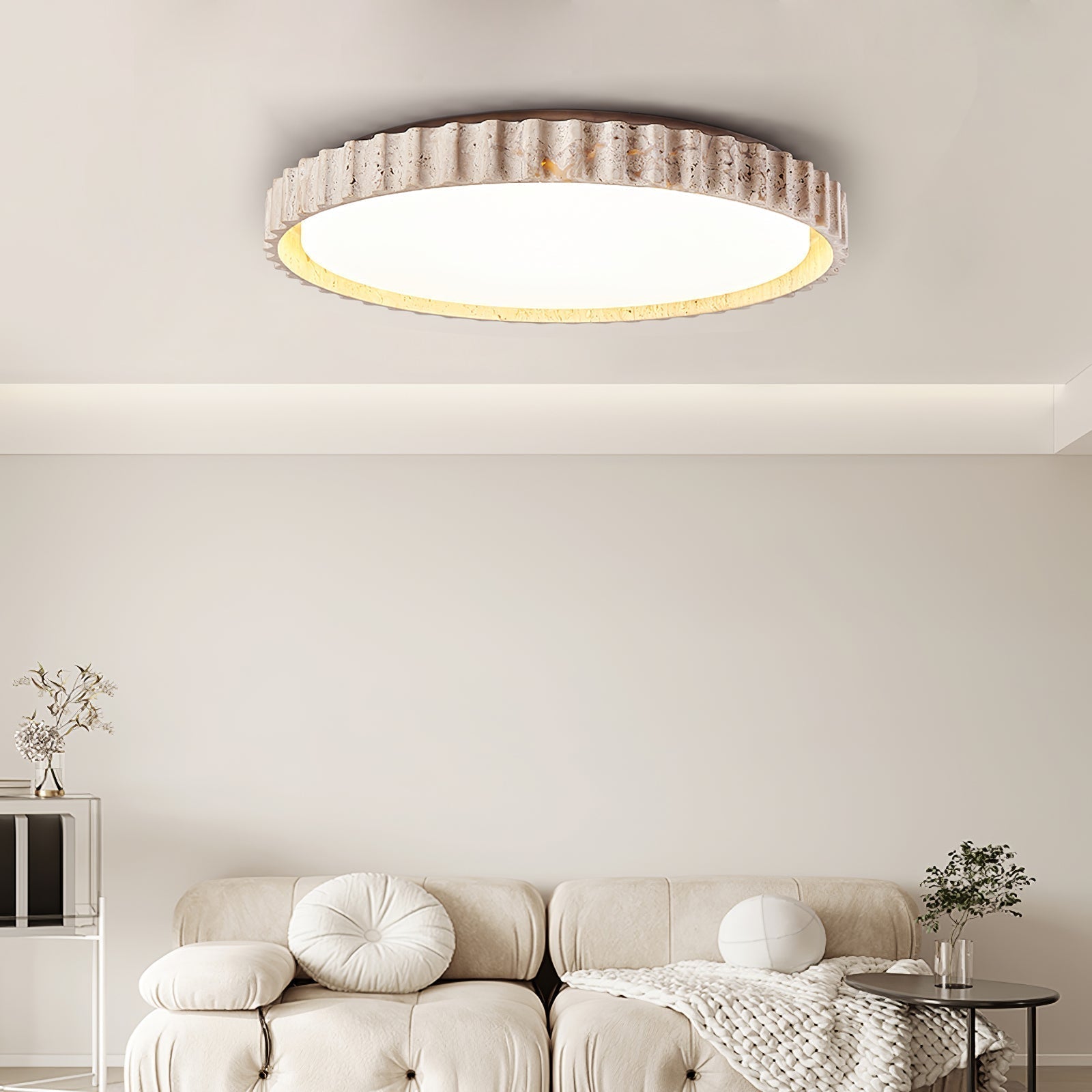 Ornorus Fluted Ring Travertine Ceiling Light - Neutralighting