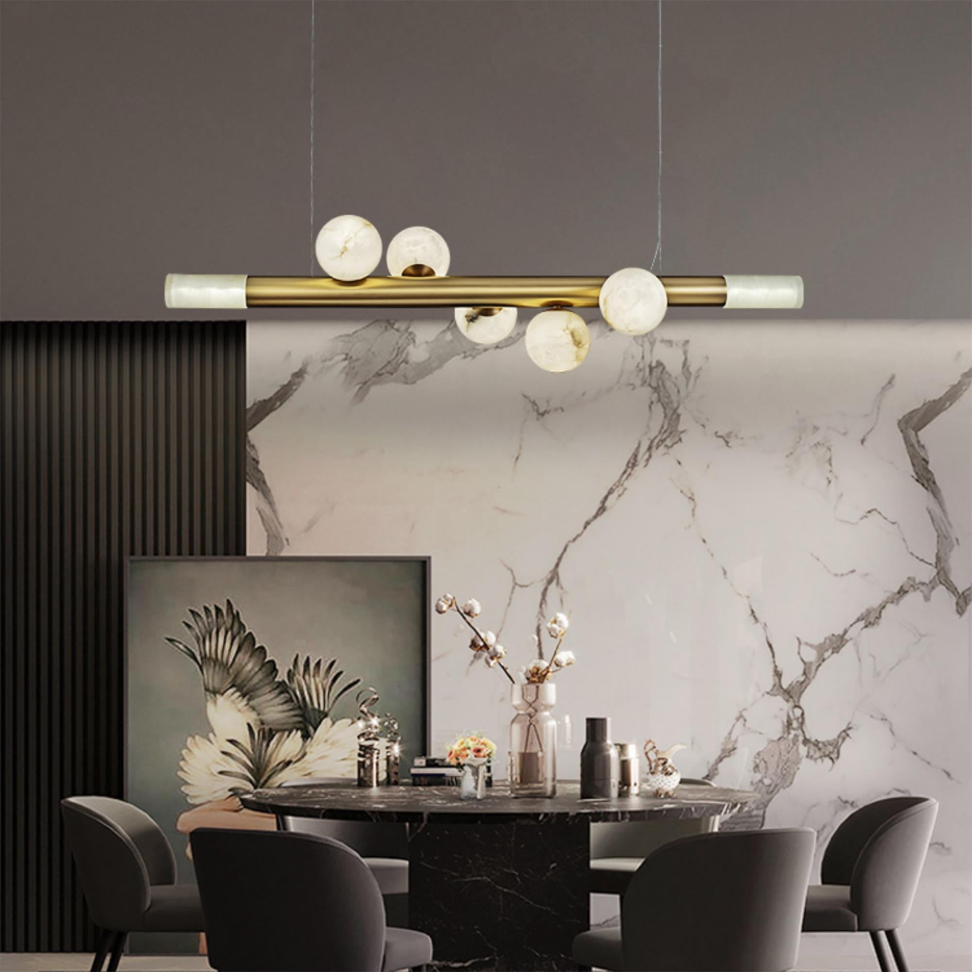 Avaros Modern Minimalist Alabaster Pendant Light - Lamp Copper