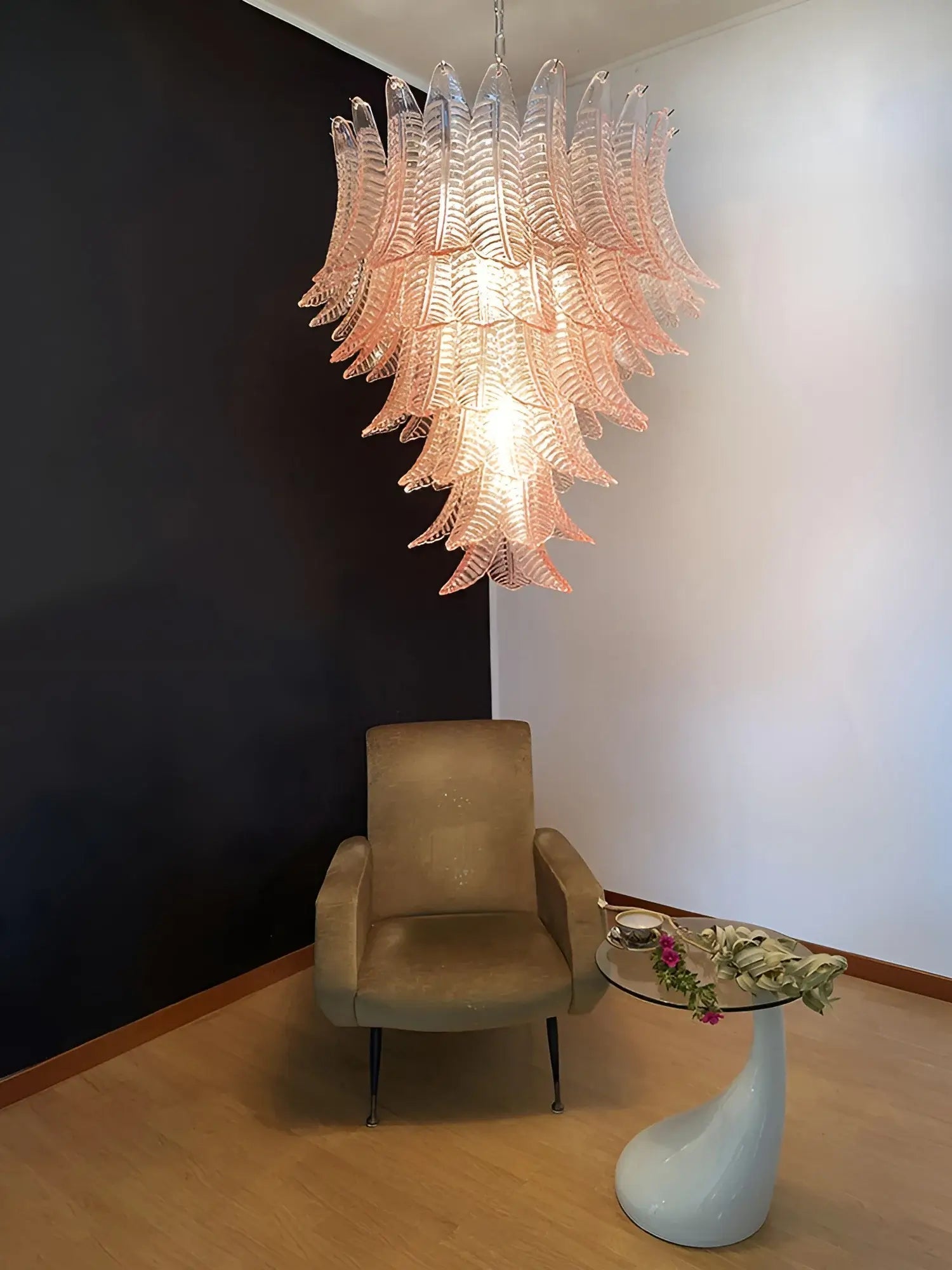 Aurora Chandelier Pink Murano Glass Leaves Cascading Romantic - Neutralighting
