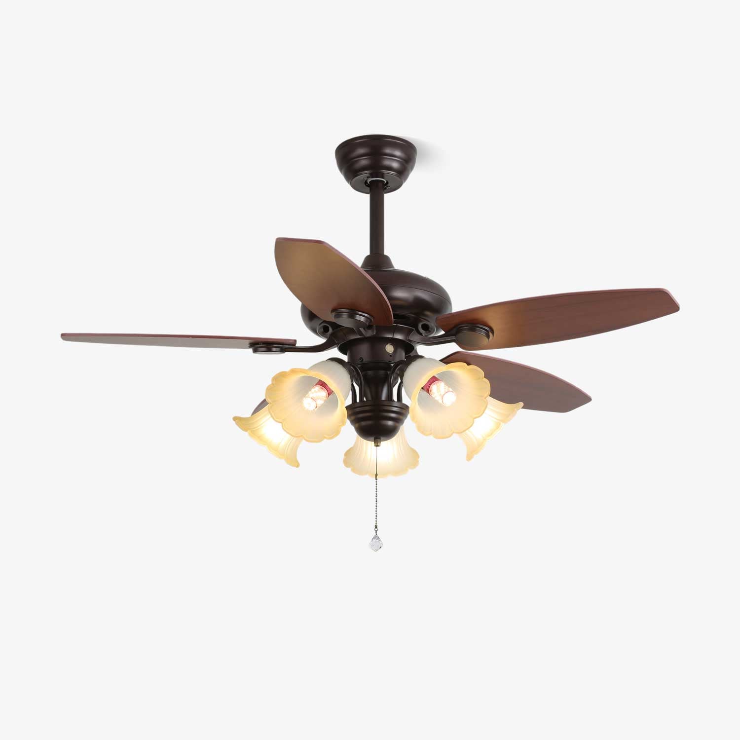 Ventilatore da Soffitto con Luce Florence Vintage in Legno e Vetro, vista frontale