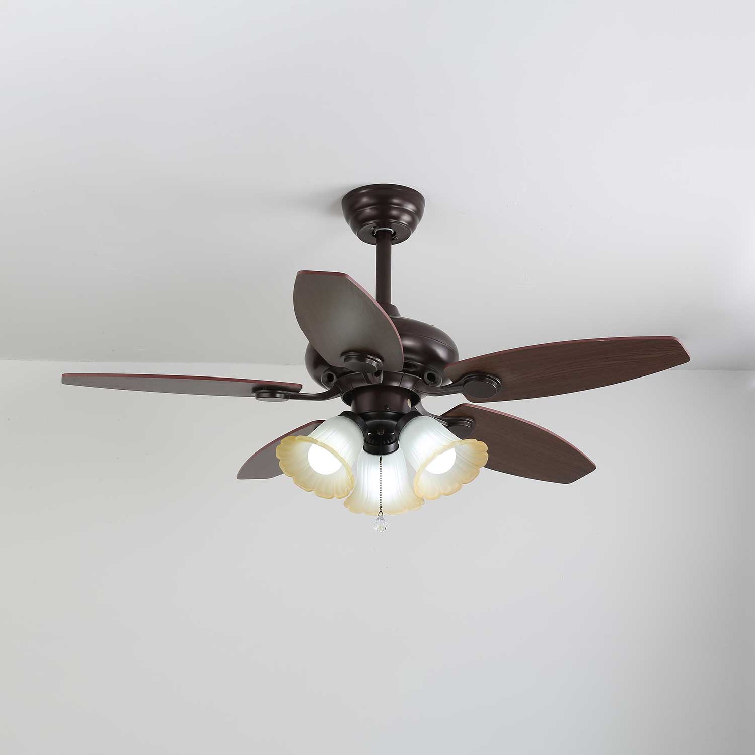 Profilo laterale del ventilatore da soffitto vintage con luce