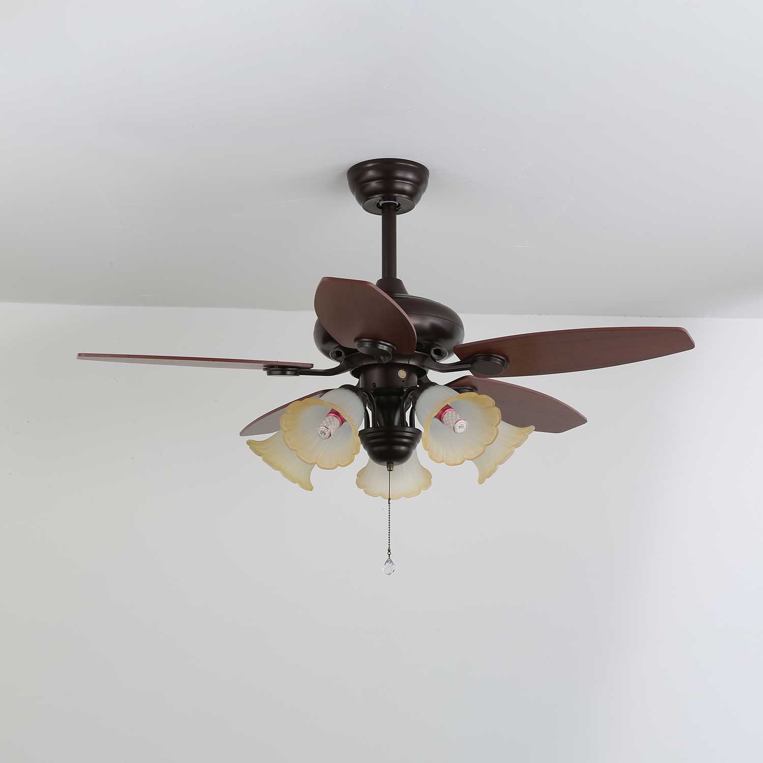 Ventilatore da Soffitto con Luce Florence Vintage in Legno e Vetro