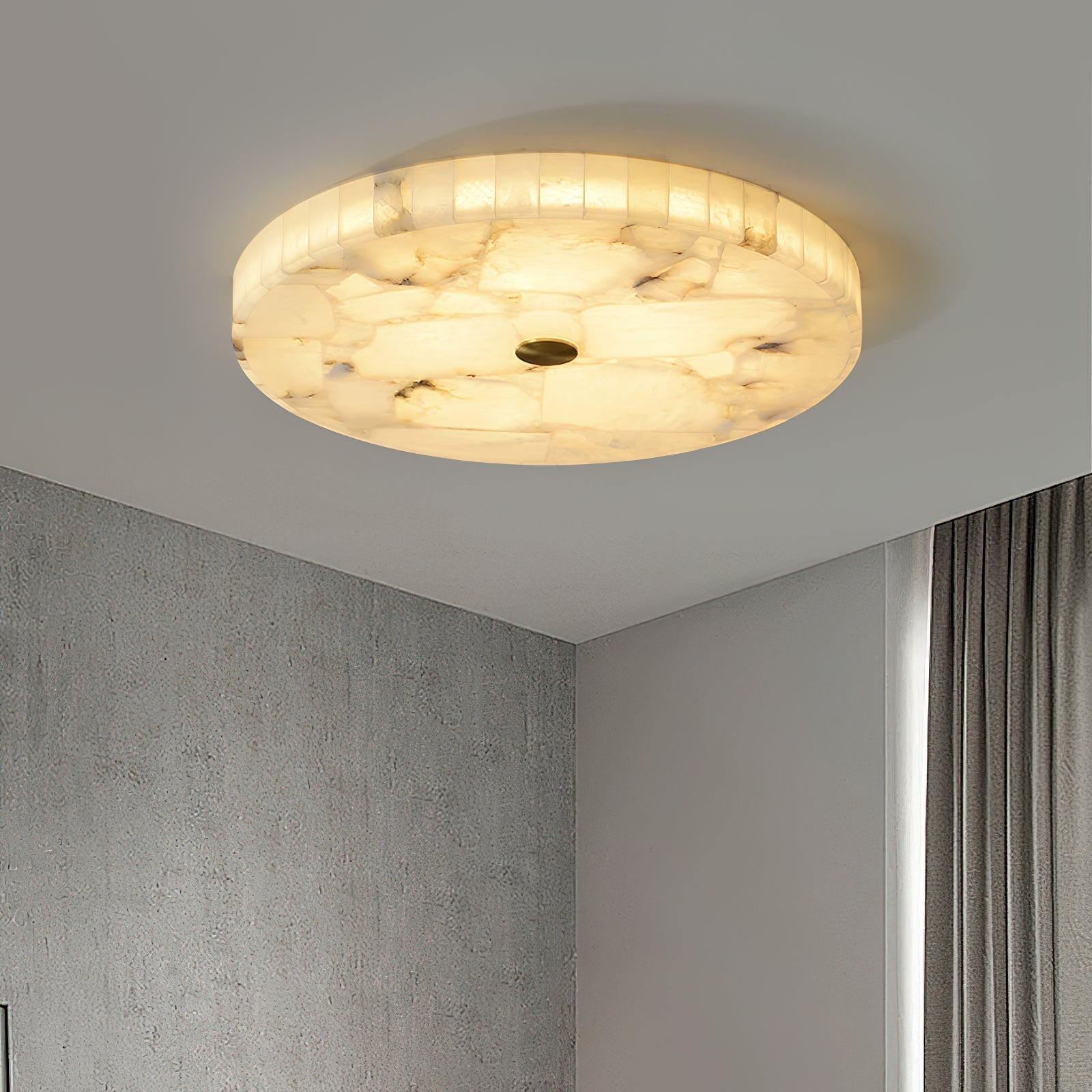 Vosilis Modern Minimalist Round Alabaster Ceiling Lamp - Lamp Copper