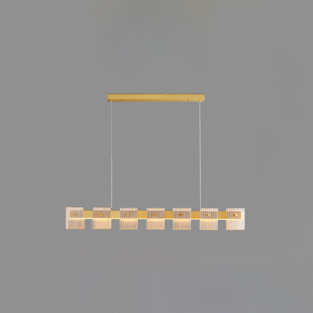 Evette Moderne Minimalista LED Lampada a Sospensione Rettangolare Metallo/Vetro Oro Sala da Pranzo