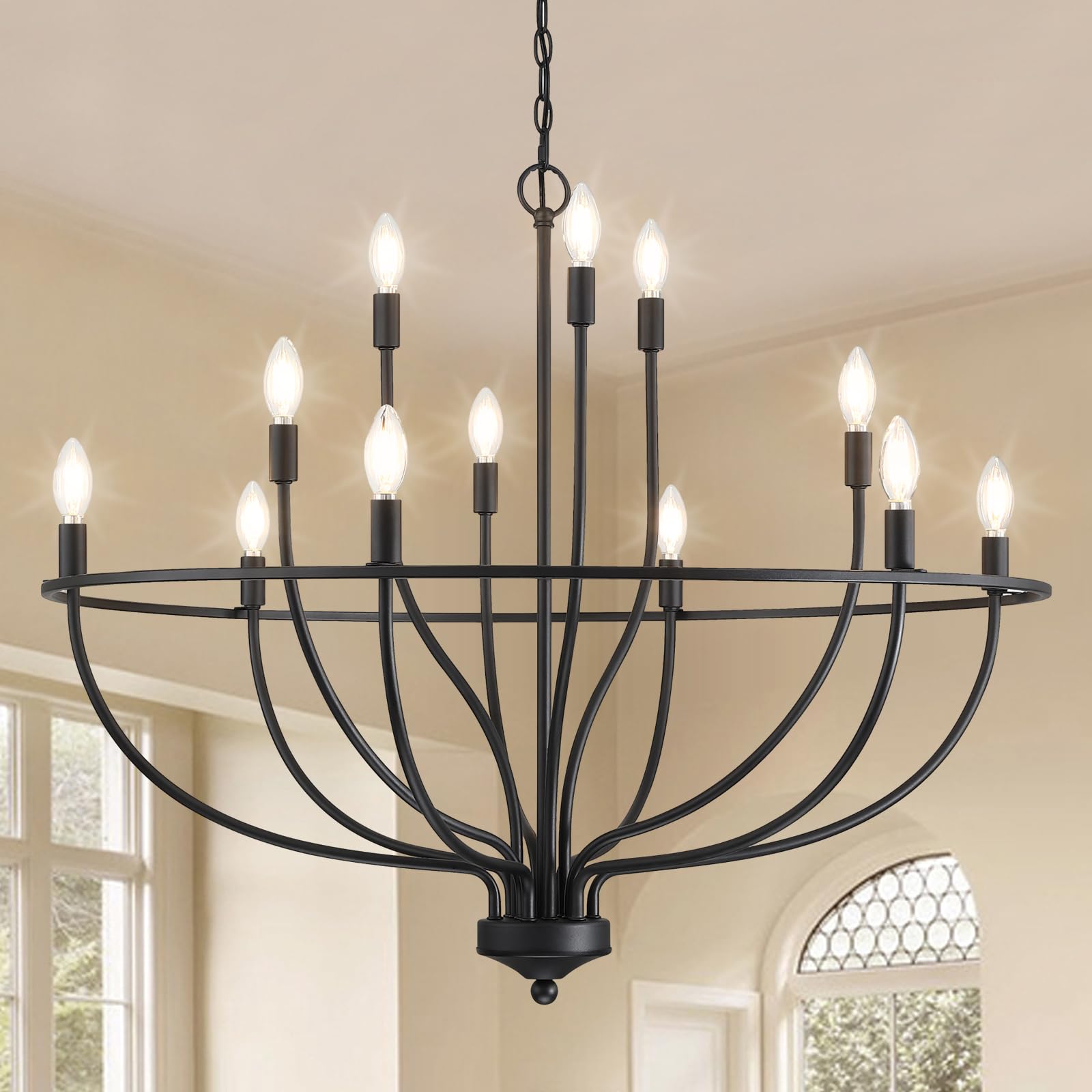 Silva Lampadario a Candele Industriale in Metallo Nero/Champagne per Soggiorno