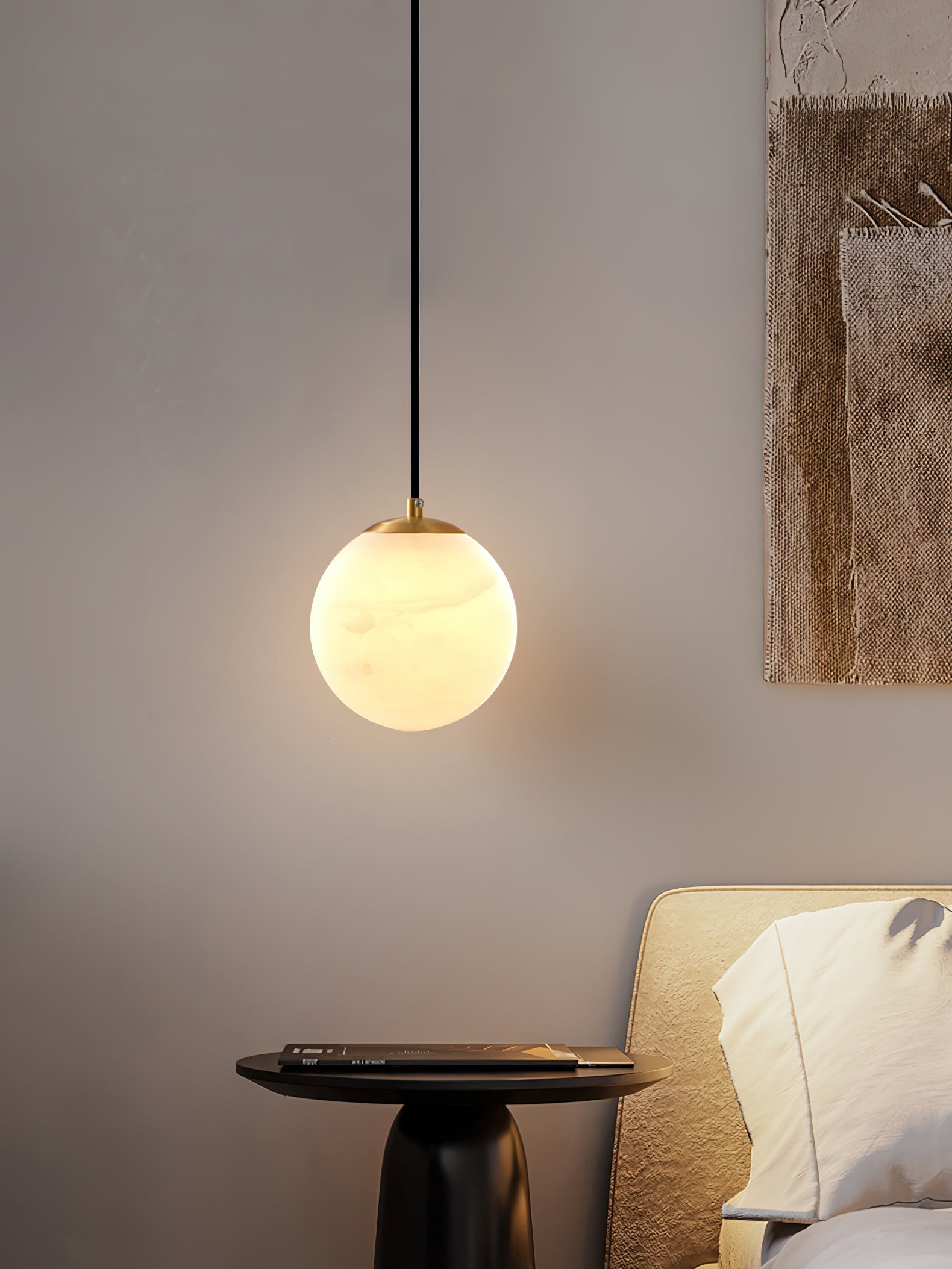 Uphaara Modern Minimalist Alabaster Pendant Light - Lamp Copper