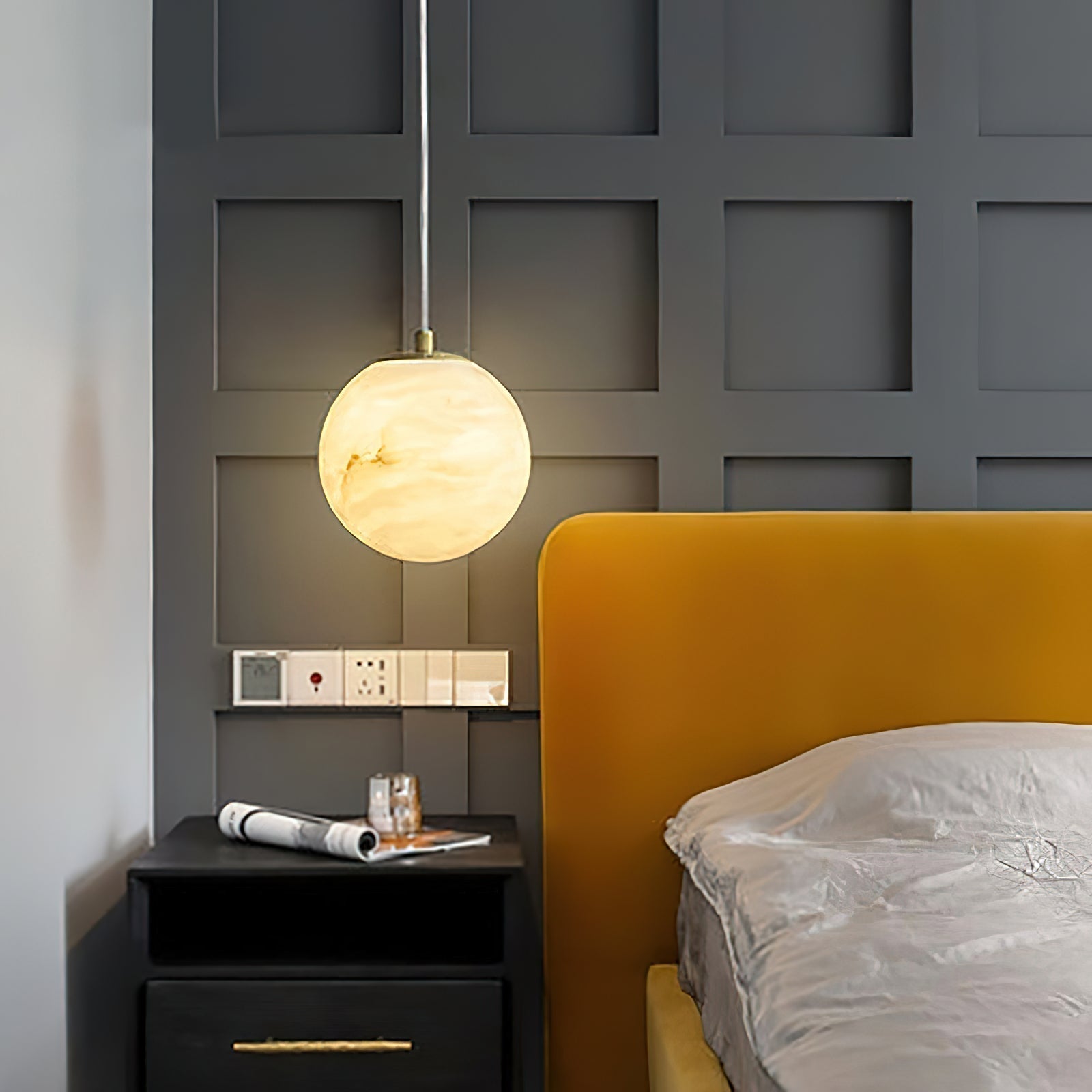 Uphaara Modern Minimalist Alabaster Pendant Light - Lamp Copper