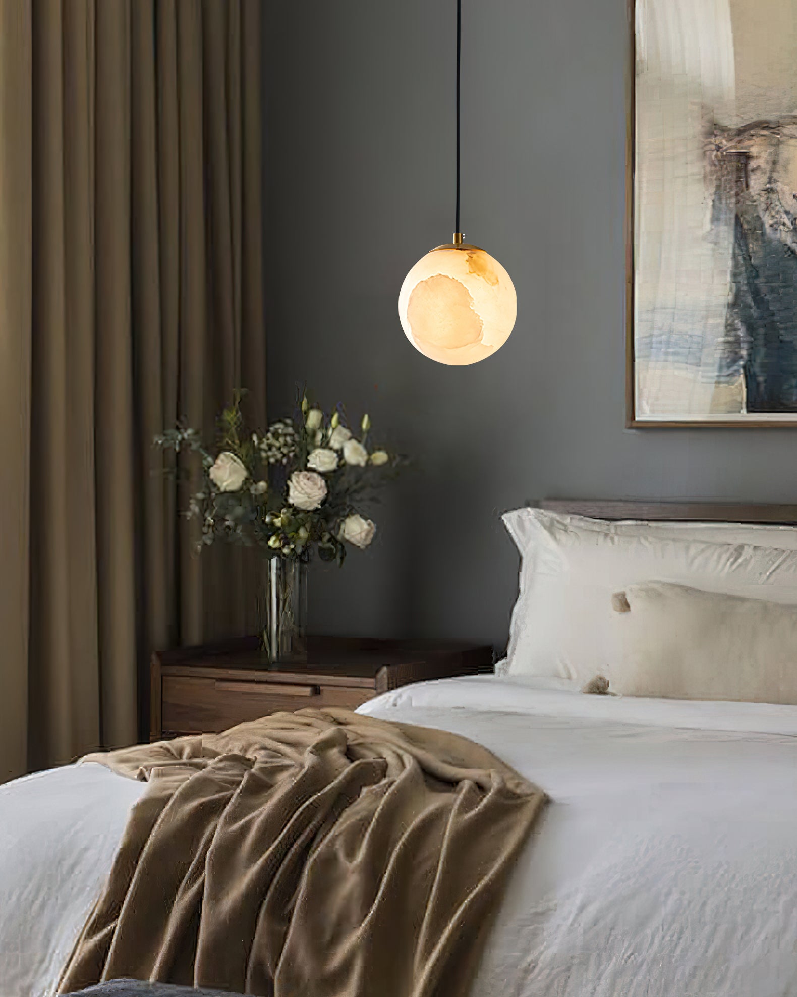 Uphaara Modern Minimalist Alabaster Pendant Light - Lamp Copper