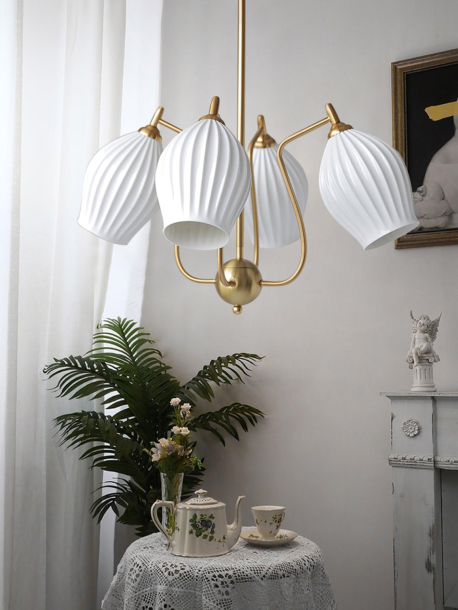 Lustra Chandelier Ceramic Ribbed Sculptural Glass Elegant - Letslighting