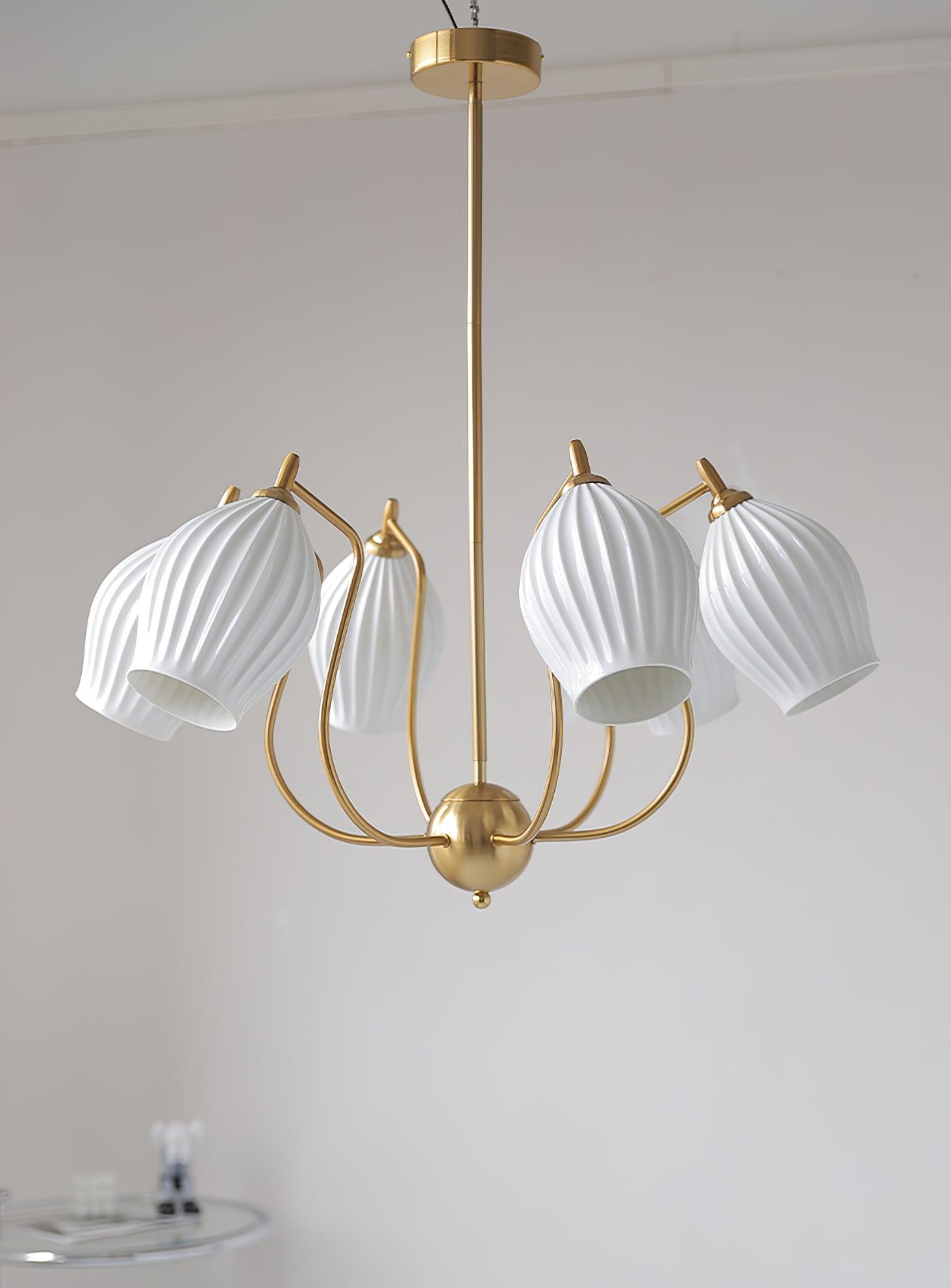 Lustra Chandelier Ceramic Ribbed Sculptural Glass Elegant - Letslighting