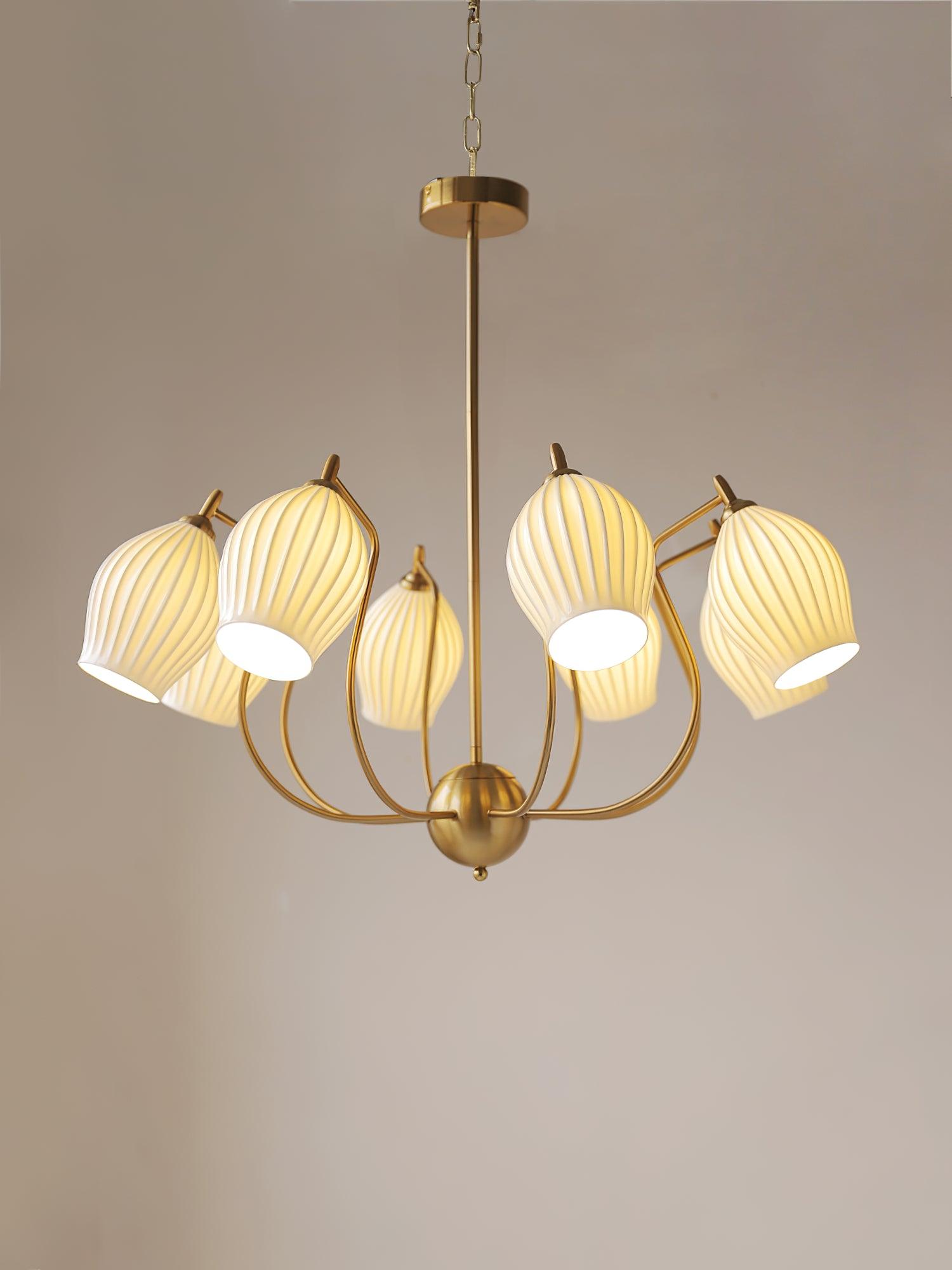 Lustra Chandelier Ceramic Ribbed Sculptural Glass Elegant - Letslighting