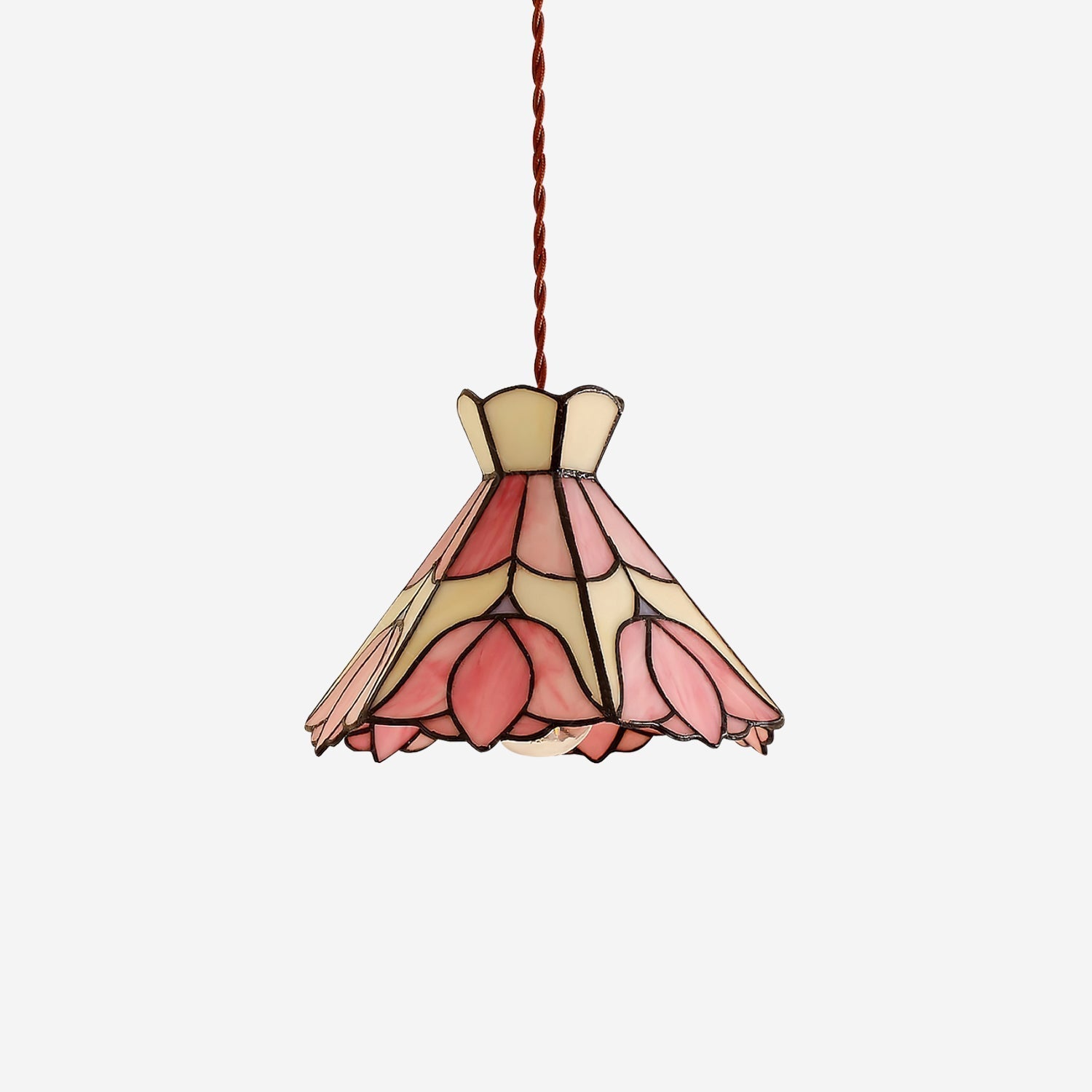 Tiffany Lampade a Sospensione Retrò in Vetro Rosa e Crema