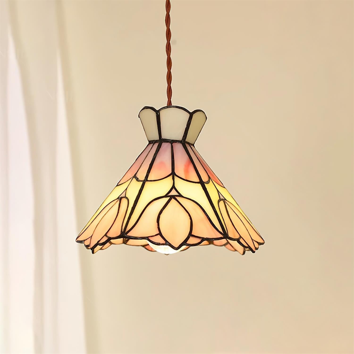 Tiffany Lampade a Sospensione Retrò in Vetro Rosa e Crema