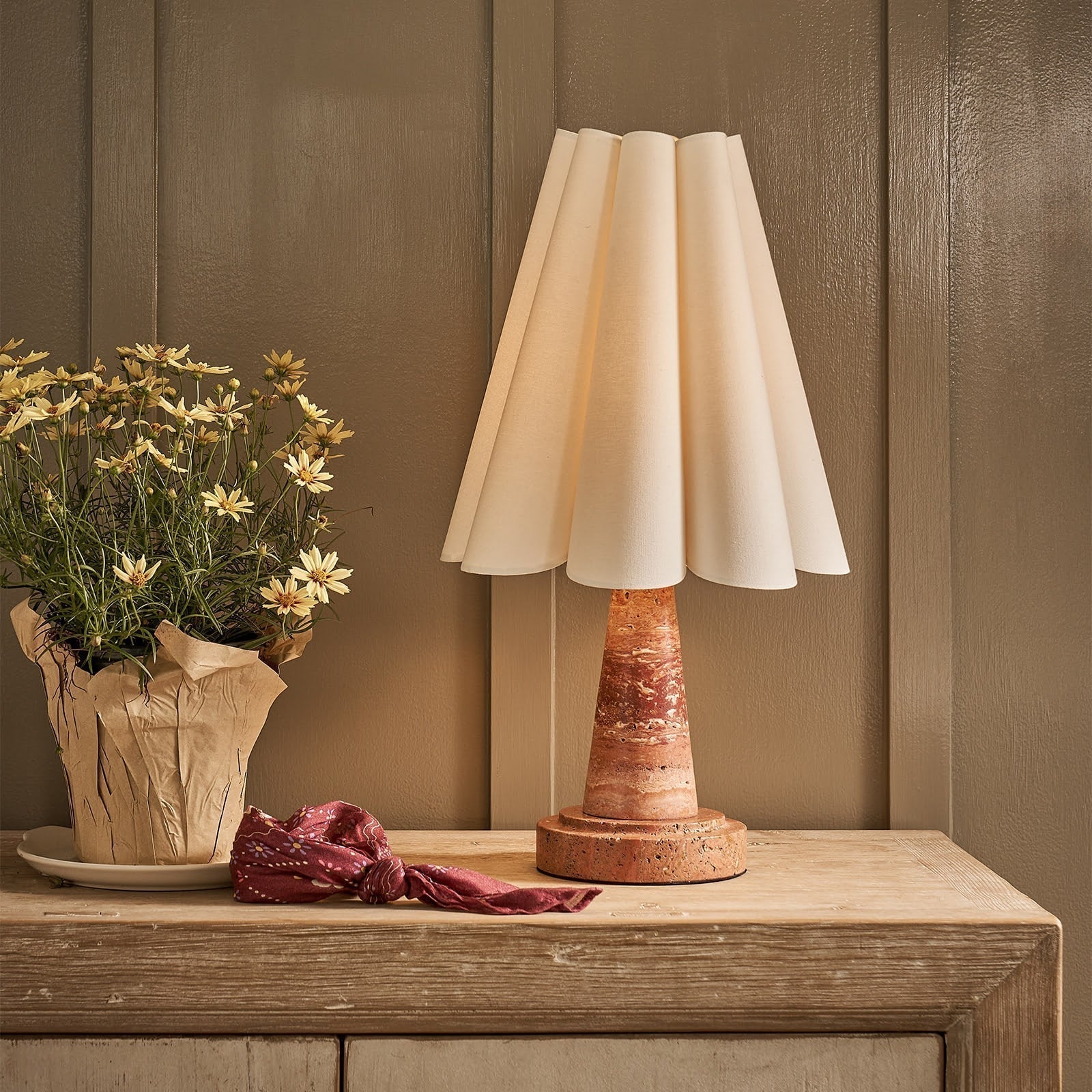 Shadon Marble Pleated Table Lamp - Lamp Copper