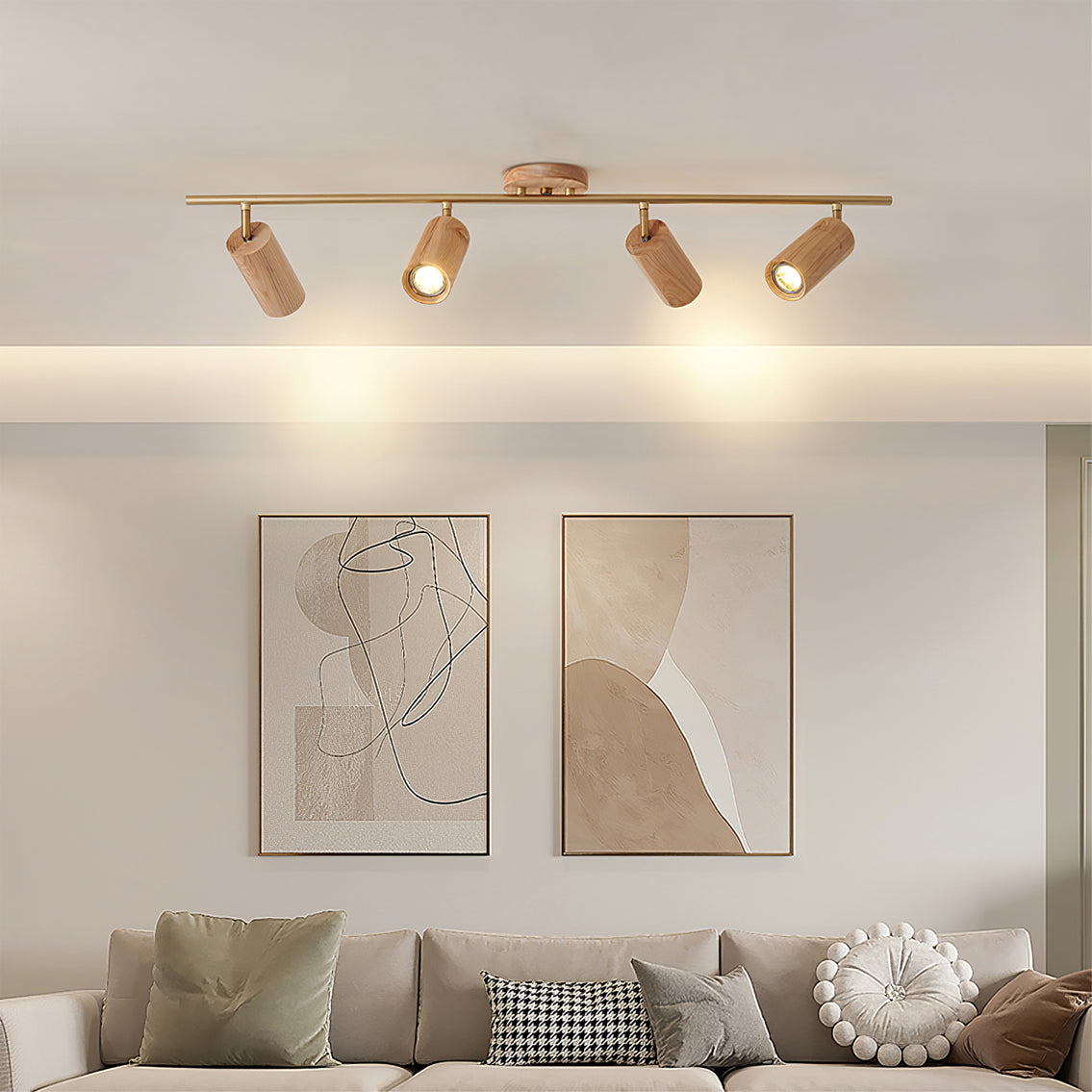 Aim Lampada da Soffitto con Faretto in Legno Lungo per Soggiorno