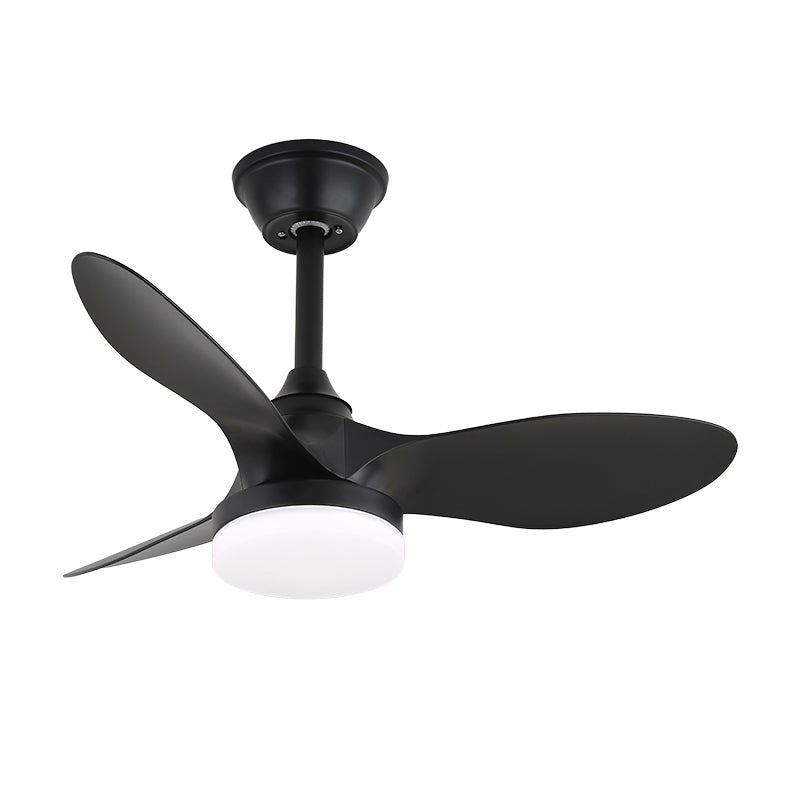 Ventilatore da soffitto con luce Arden Minimalista in Legno Nero che mostra la finitura bianca