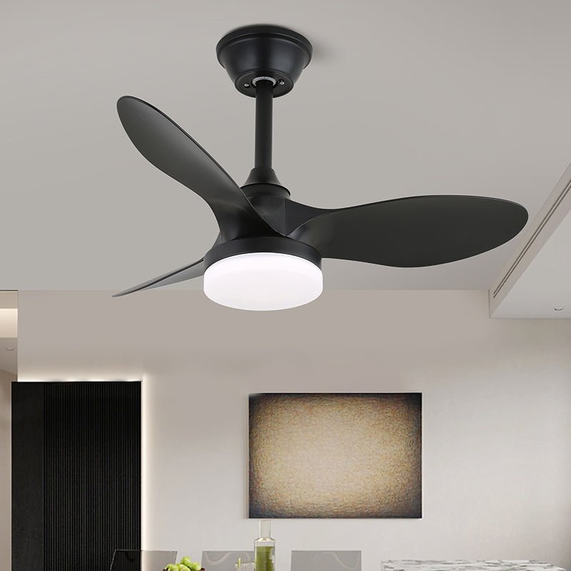 Ventilatore da soffitto con luce Arden Minimalista in Legno Nero che mostra diverse dimensioni