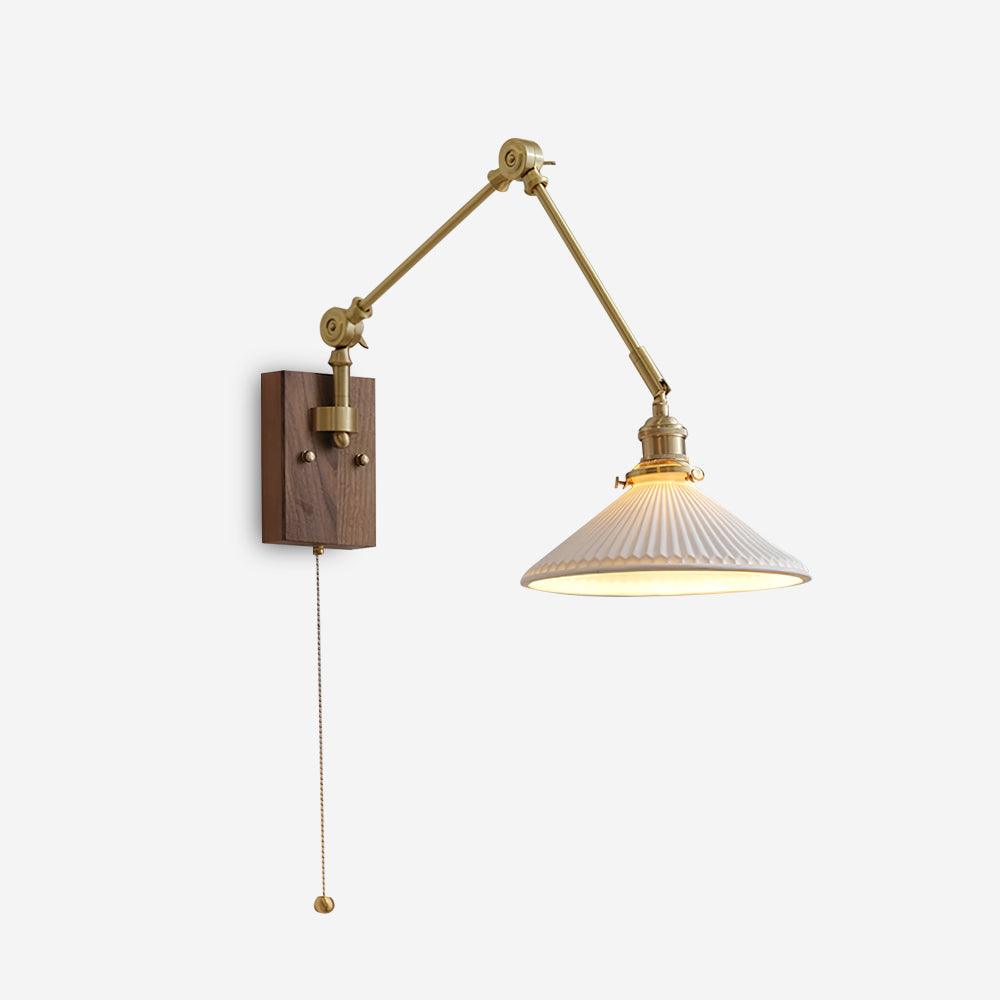 Wall Lamp Adjustable Arm Pleated Shade Walnut Base Vintage Task - Letslighting
