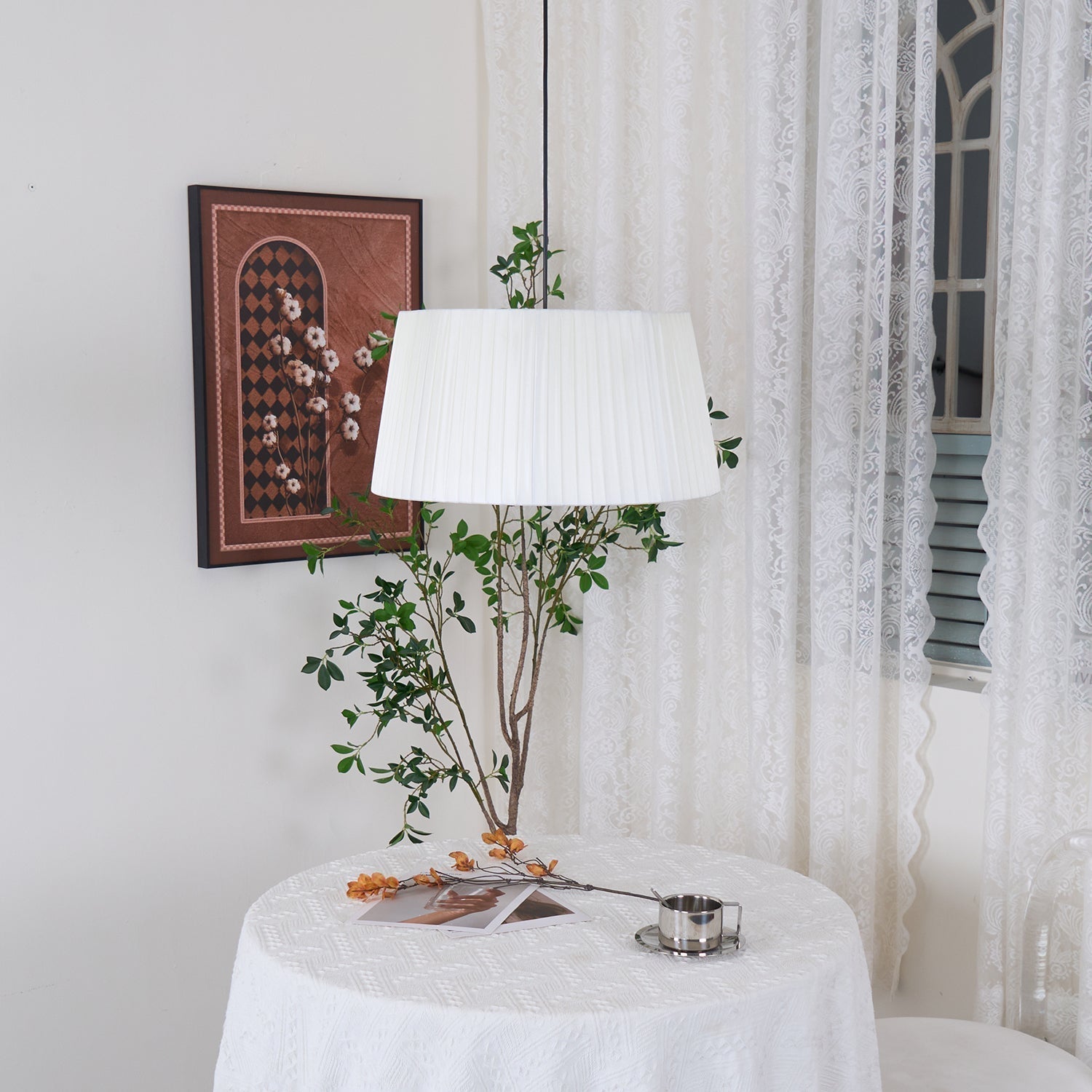 Pendant Light Pleated Fabric Drum - Letslighting