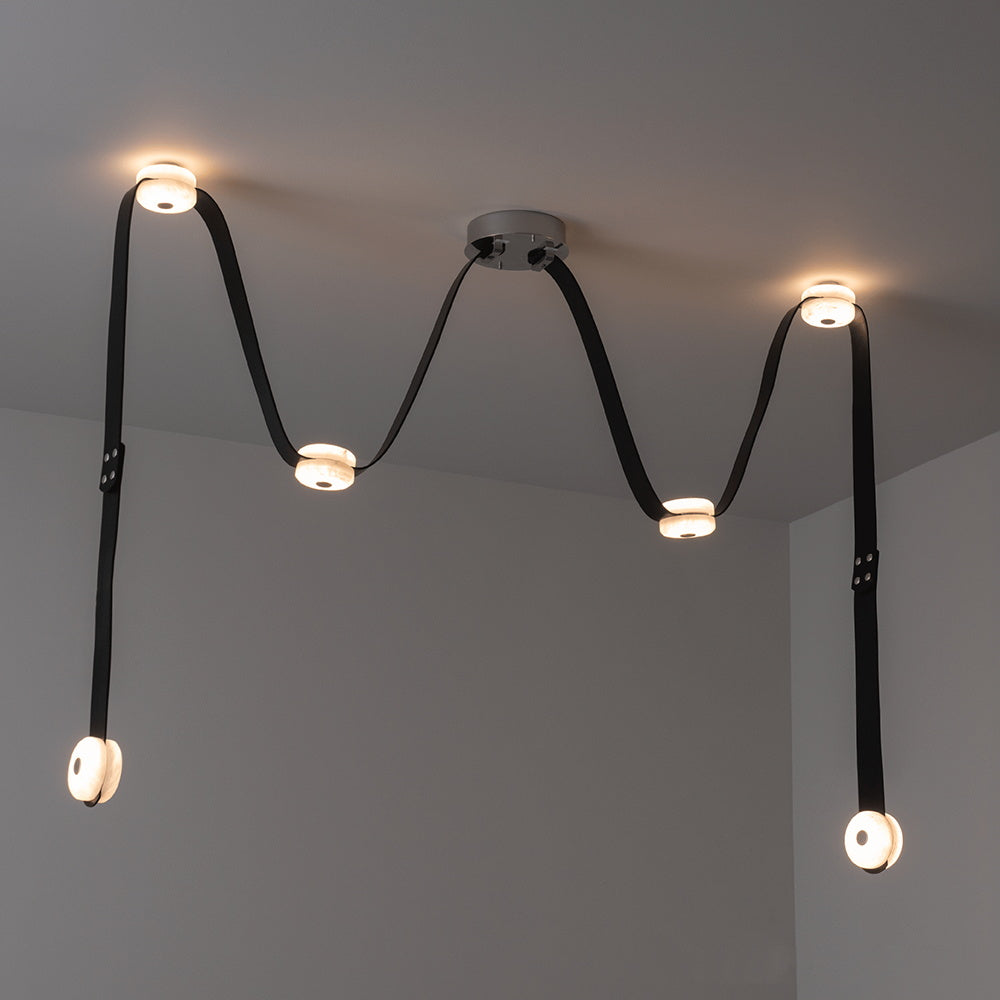 Elraearis Modern Minimalist LED Leather Alabaster Chandelier - Lamp Copper