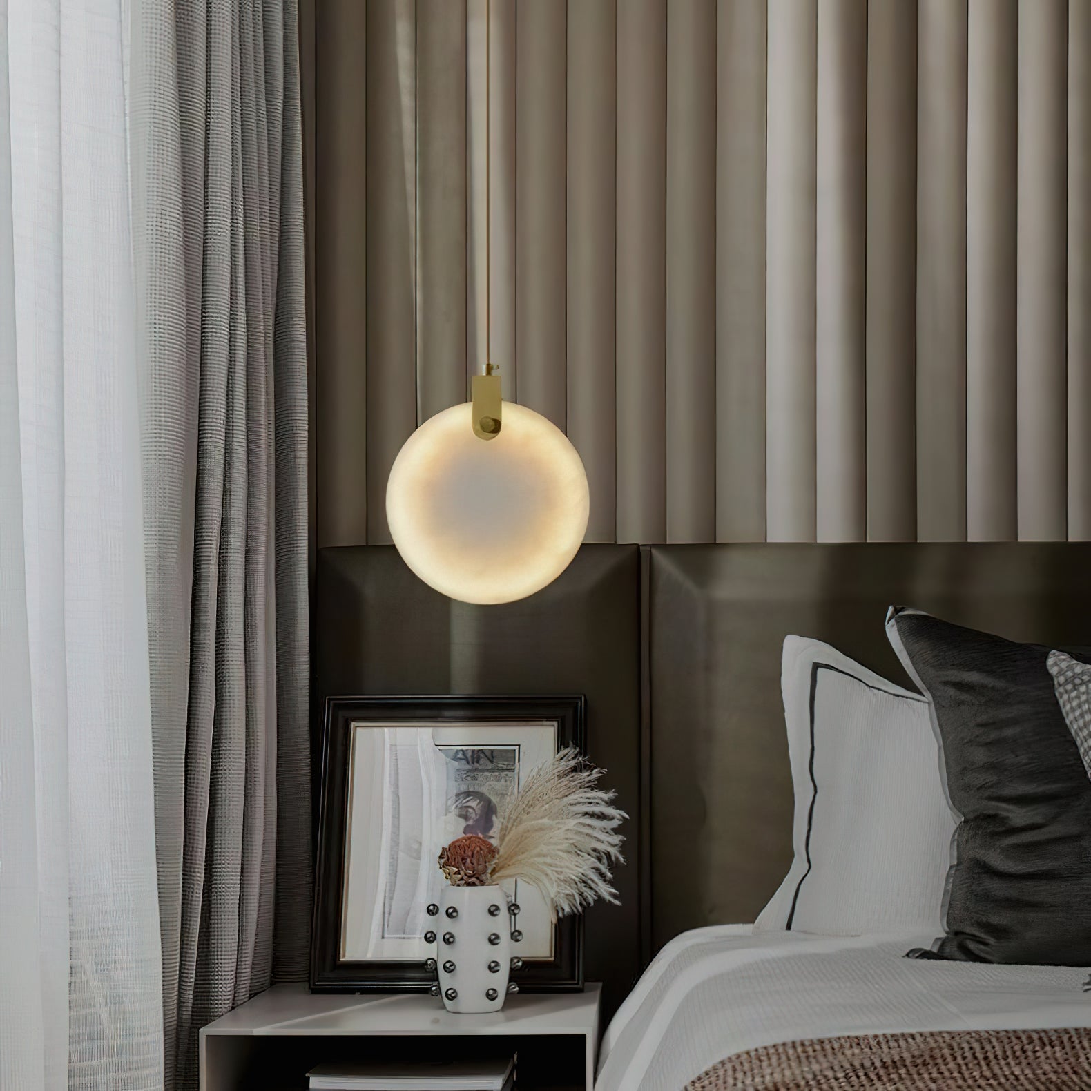 Utalionis Modern Minimalist Brass Alabaster Pendant Light - Lamp Copper