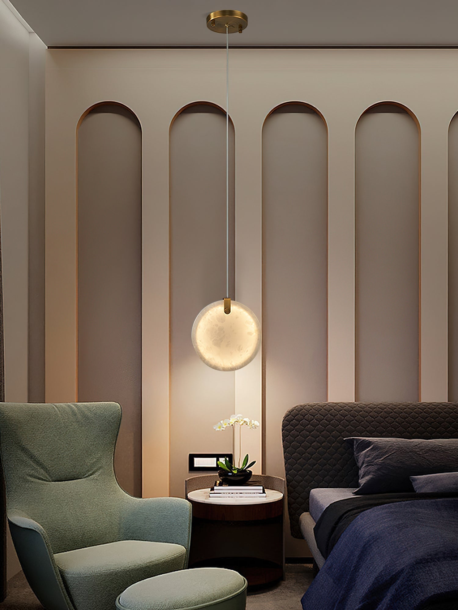 Utalionis Modern Minimalist Brass Alabaster Pendant Light - Lamp Copper