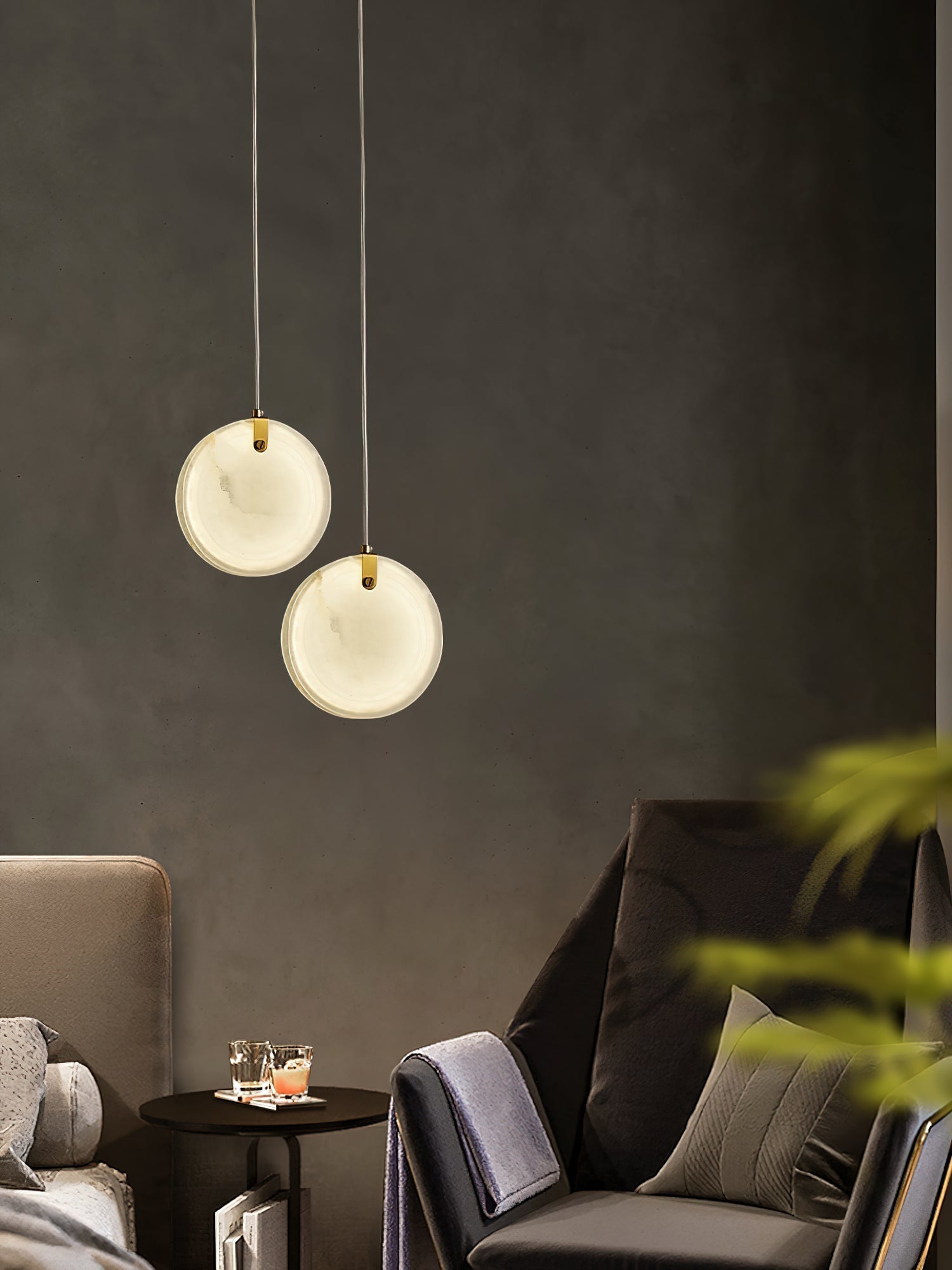 Utalionis Modern Minimalist Brass Alabaster Pendant Light - Lamp Copper