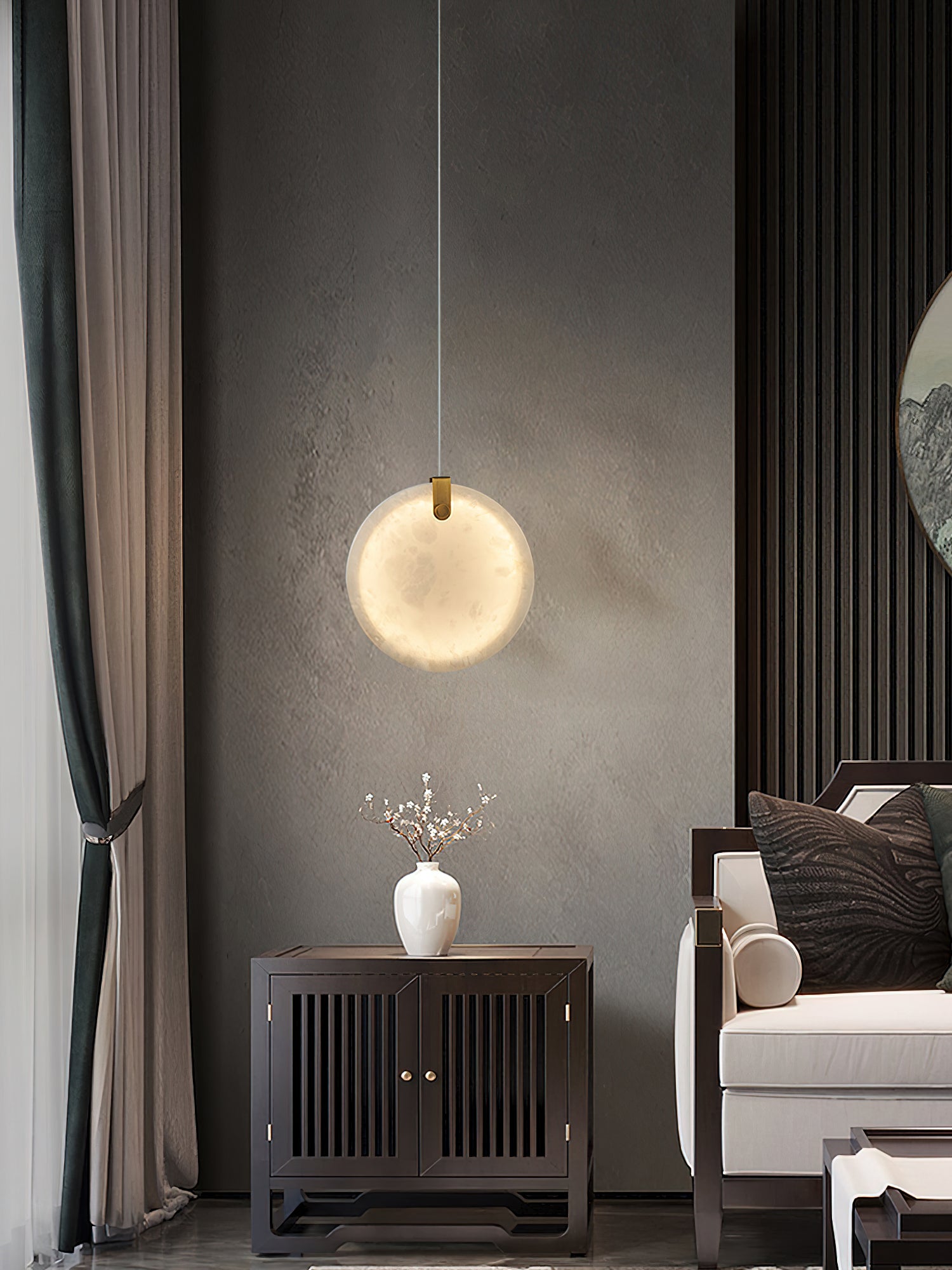 Utalionis Modern Minimalist Brass Alabaster Pendant Light - Lamp Copper