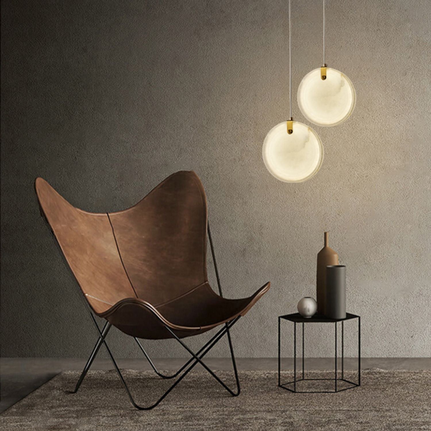 Utalionis Modern Minimalist Brass Alabaster Pendant Light - Lamp Copper