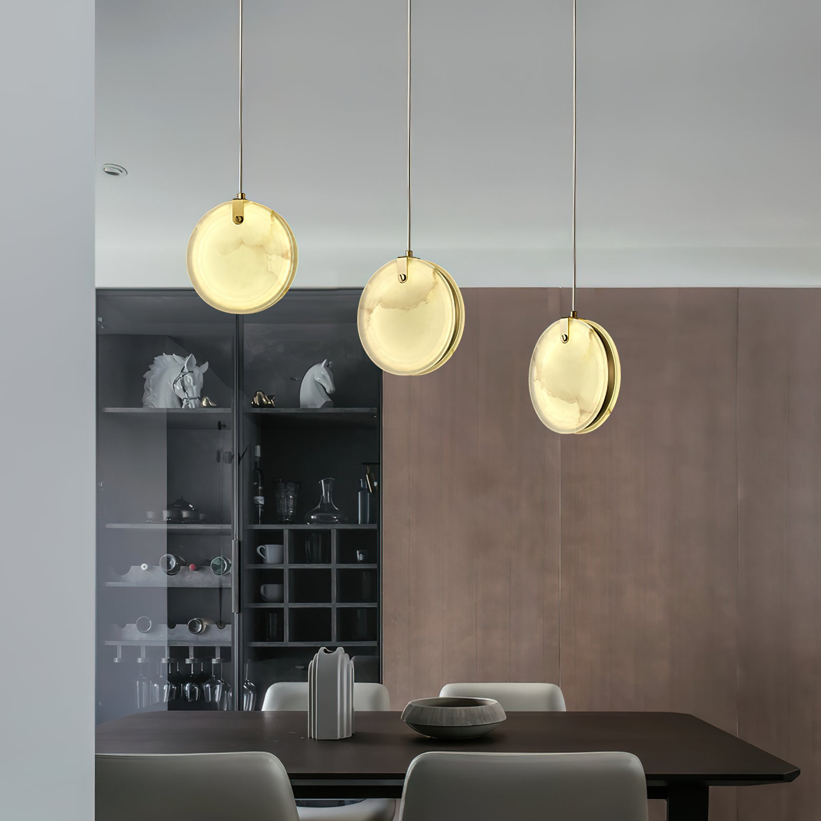 Utalionis Modern Minimalist Brass Alabaster Pendant Light - Lamp Copper